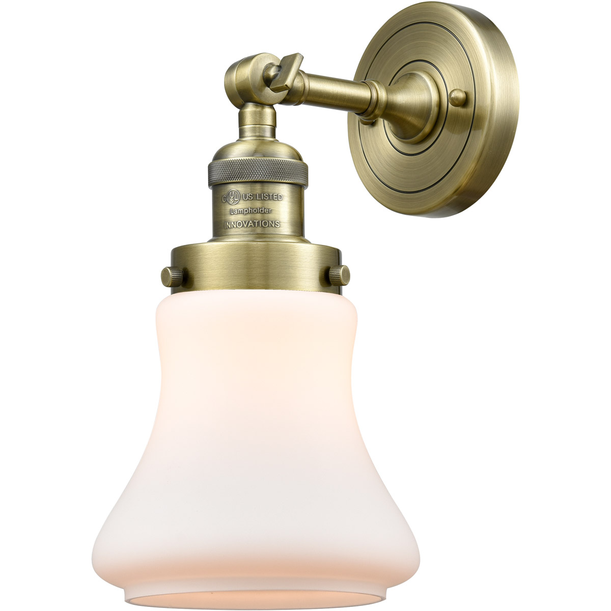 Franklin Restoration Bellmont LED 7 inch Antique Brass Sconce Wall Light in Matte White Glass, Franklin Restoration