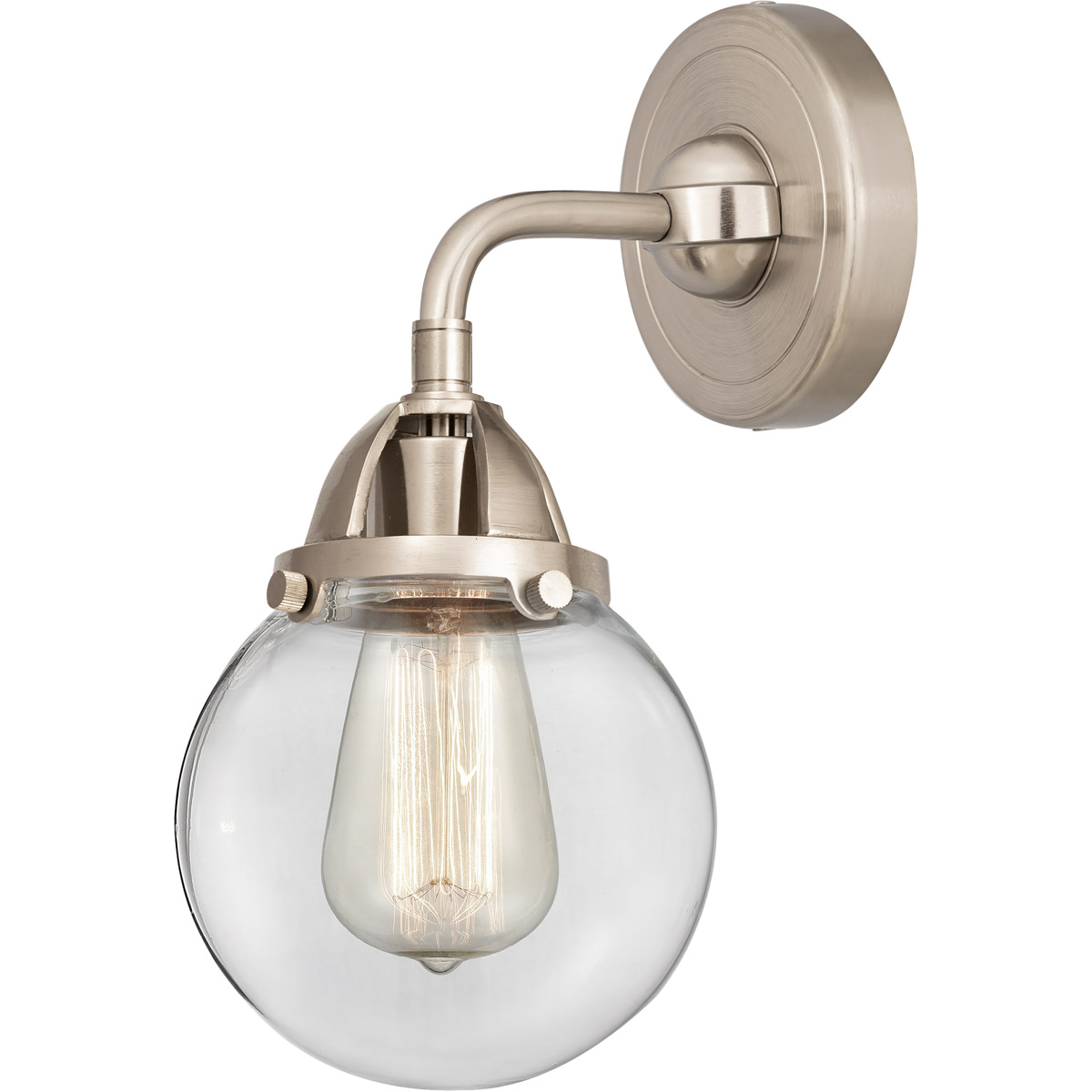 Nouveau 2 Beacon LED 6 inch Brushed Satin Nickel Sconce Wall Light in Clear Glass