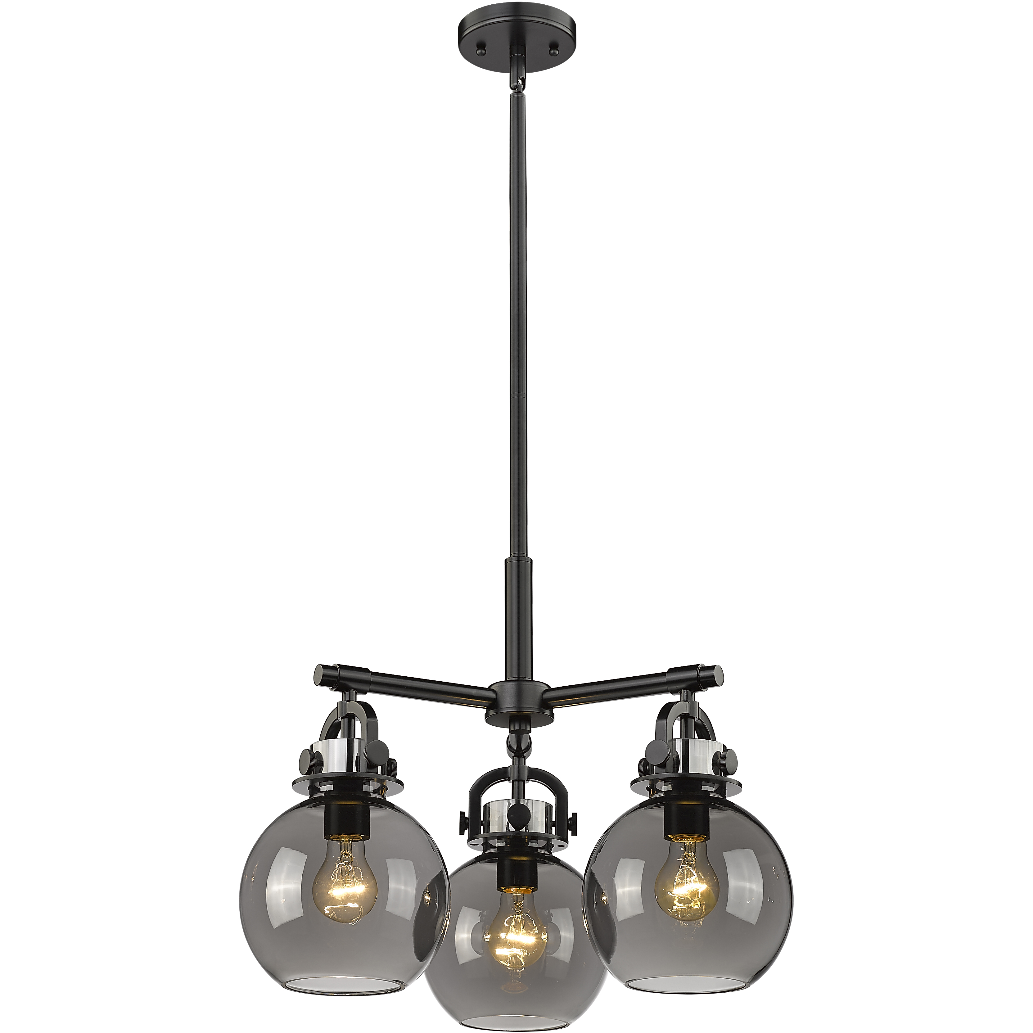 Newton Sphere 3 Light 20.38 inch Matte Black Pendant Ceiling Light in Plated Smoke Glass