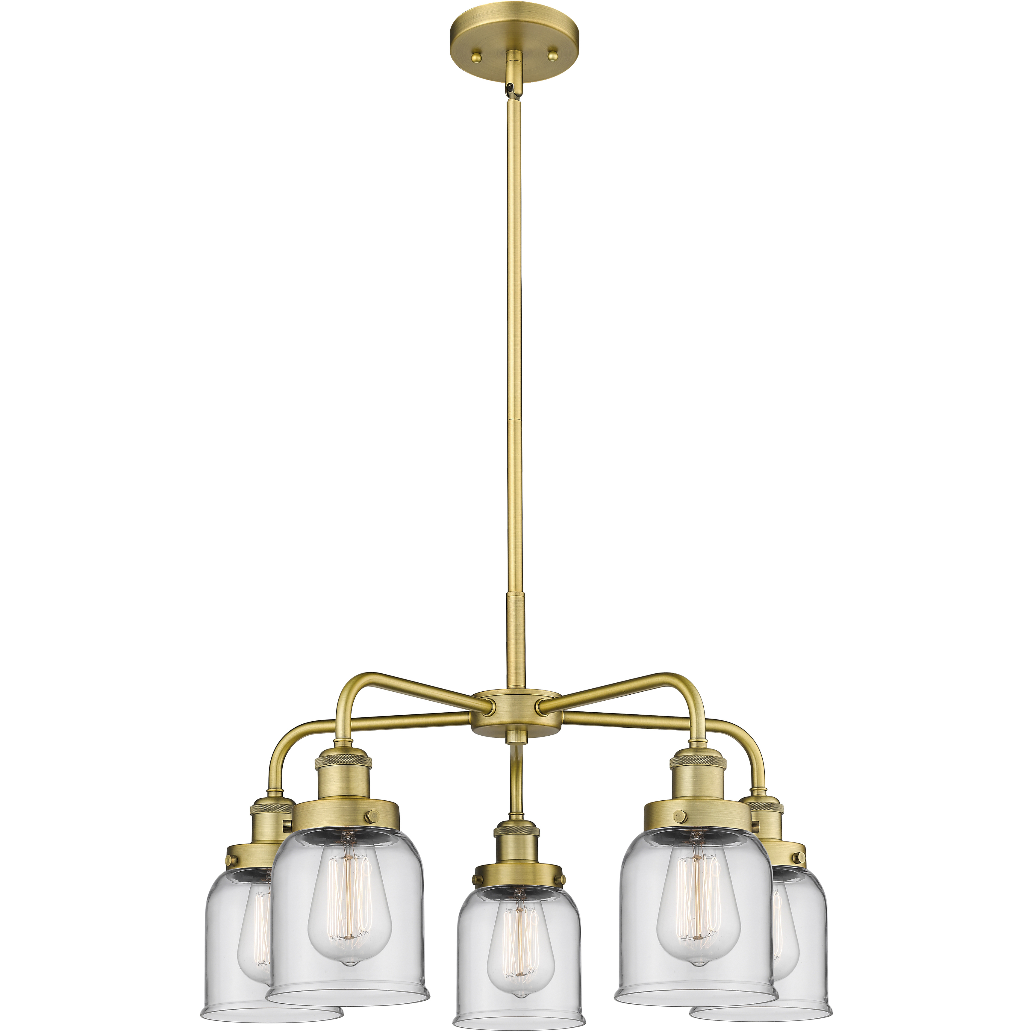 Bell 5 Light 23 inch Brushed Brass Chandelier Ceiling Light in Clear Glass