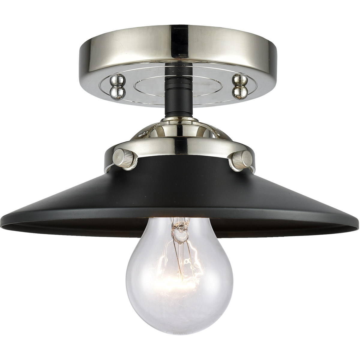Nouveau Railroad LED 8 inch Black Polished Nickel Semi-Flush Mount Ceiling Light in Matte Black, Nouveau