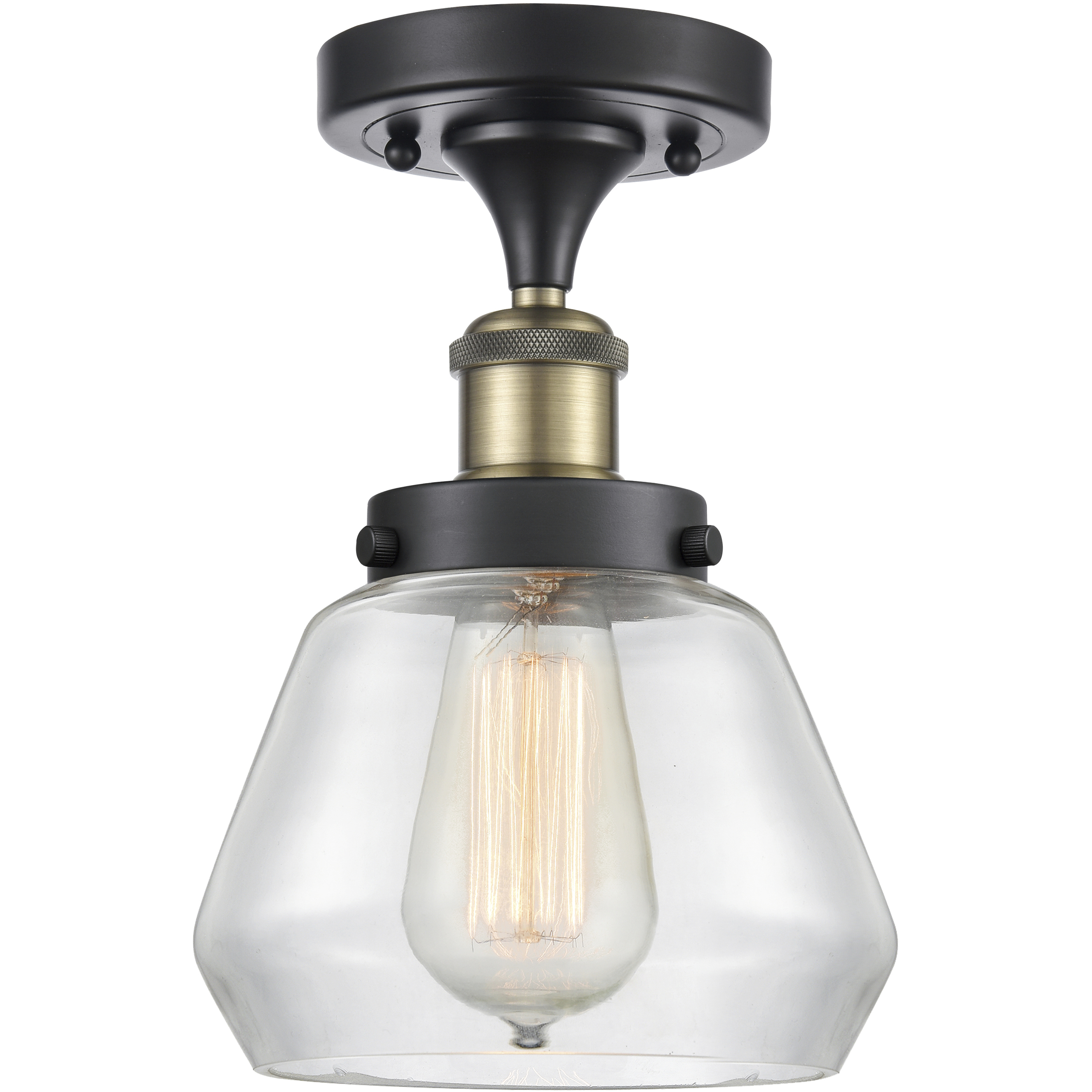 Fulton 1 Light 6.5 inch Black Antique Brass Semi-Flush Mount Ceiling Light in Clear Glass