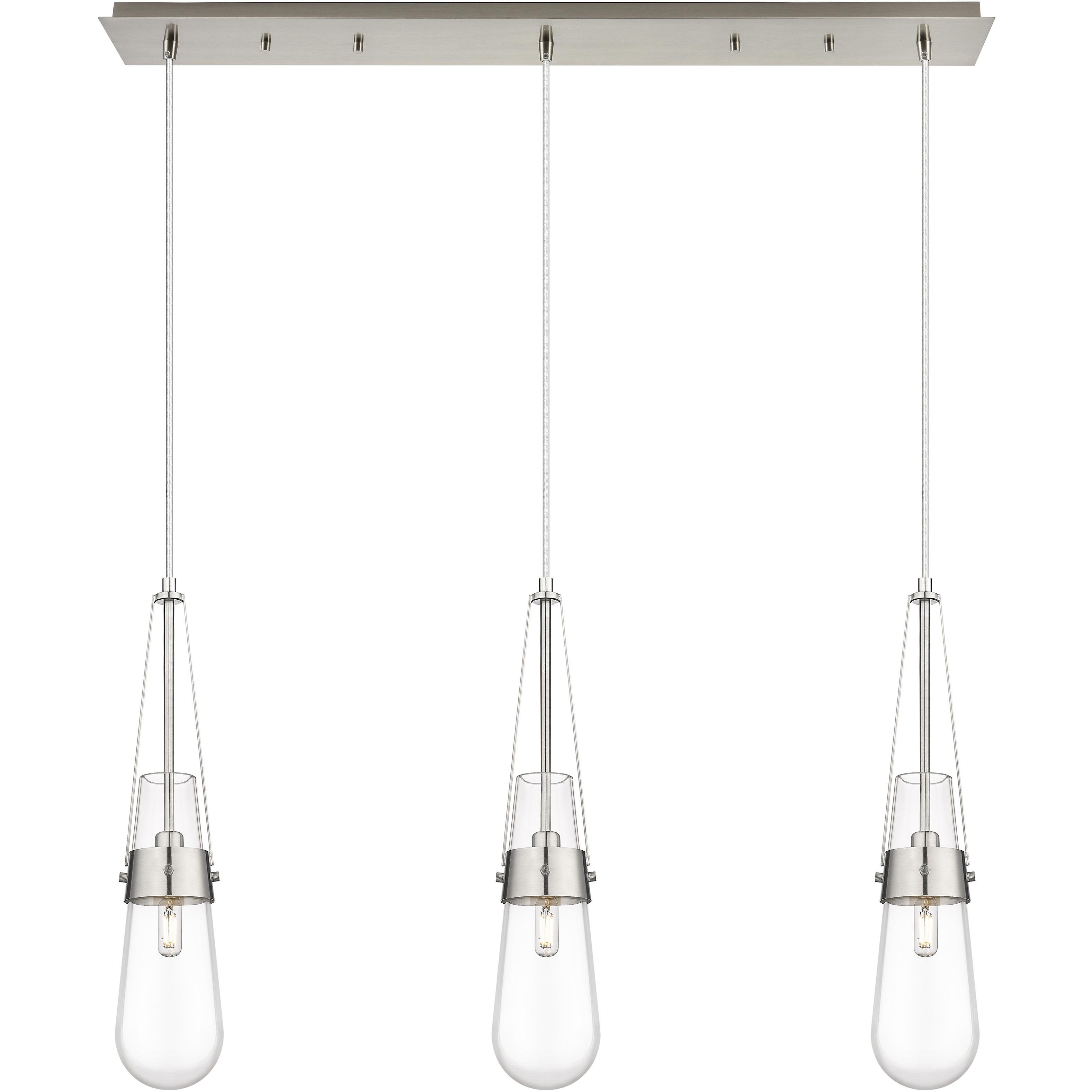 Milan 3 Light 36.13 inch Brushed Satin Nickel Linear Pendant Ceiling Light in Clear Glass
