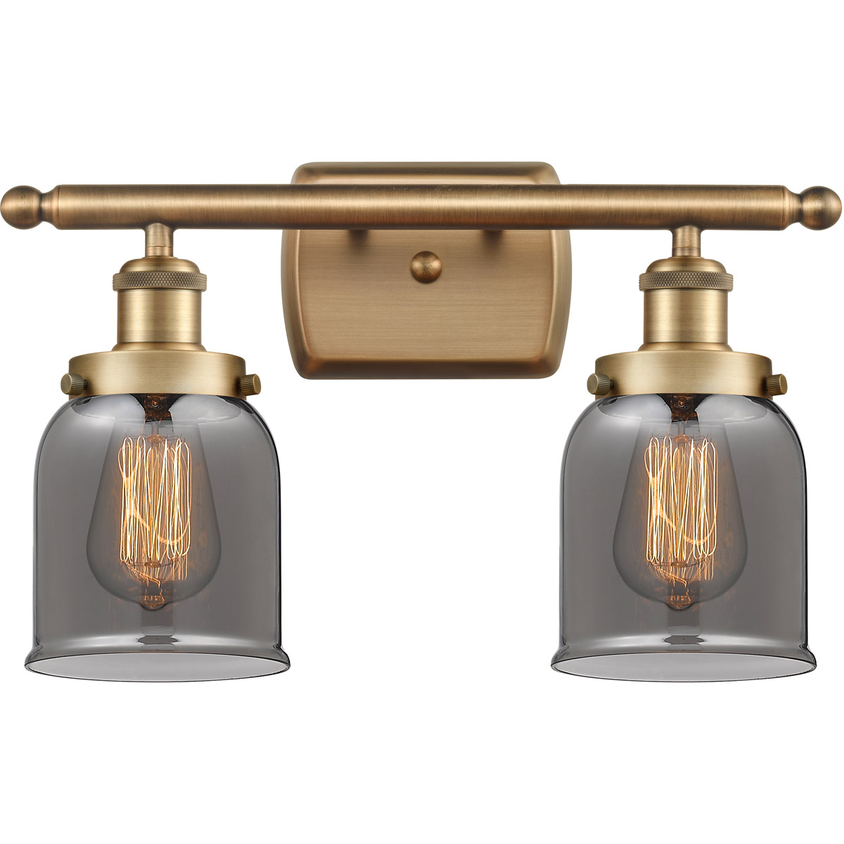 Ballston Small Bell 2 Light 16 inch Brushed Brass Bath Vanity Light Wall Light in Plated Smoke Glass