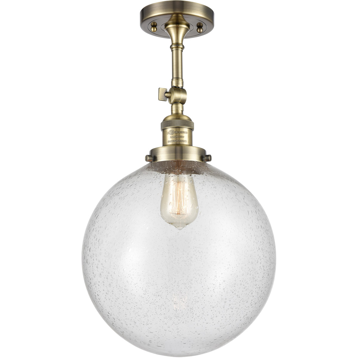 Franklin Restoration XX-Large Beacon LED 12 inch Antique Brass Semi-Flush Mount Ceiling Light in Seedy Glass, Franklin Restoration