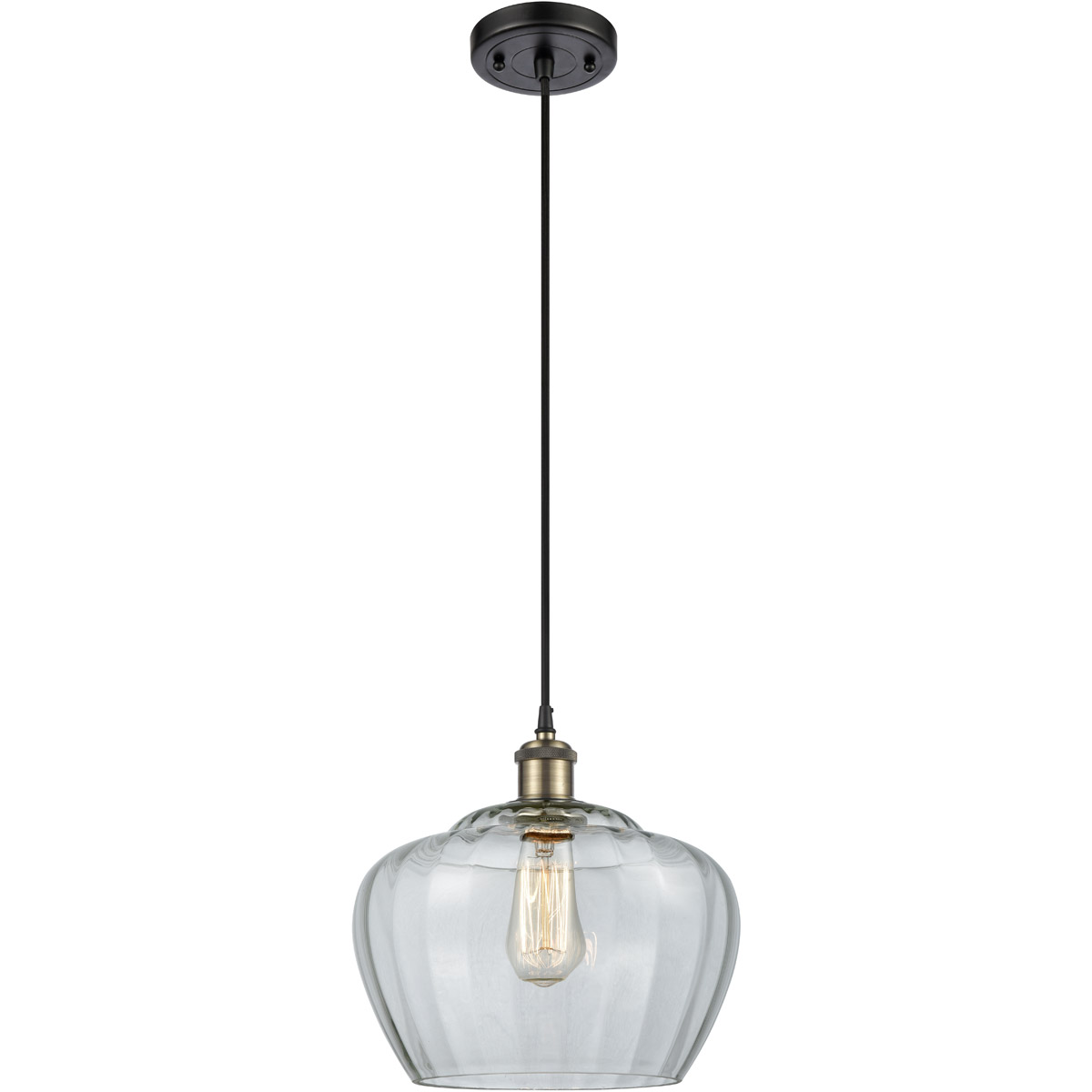 Ballston Large Fenton 1 Light 11 inch Black Antique Brass Mini Pendant Ceiling Light in Clear Glass, Ballston