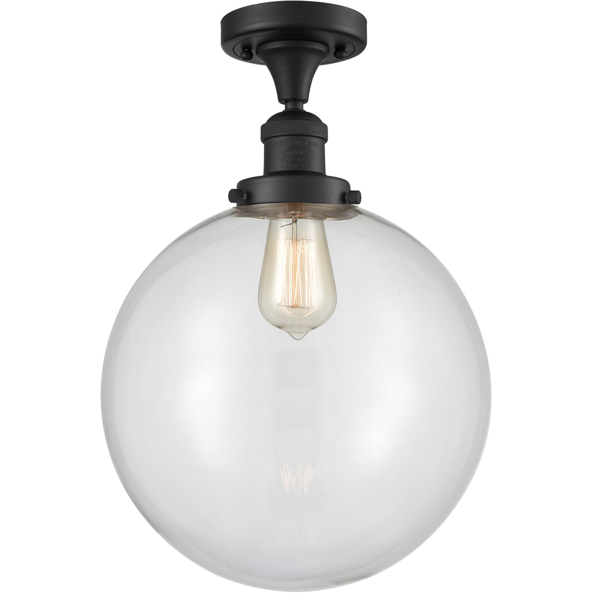 Franklin Restoration XX-Large Beacon LED 12 inch Matte Black Semi-Flush Mount Ceiling Light in Clear Glass, Franklin Restoration