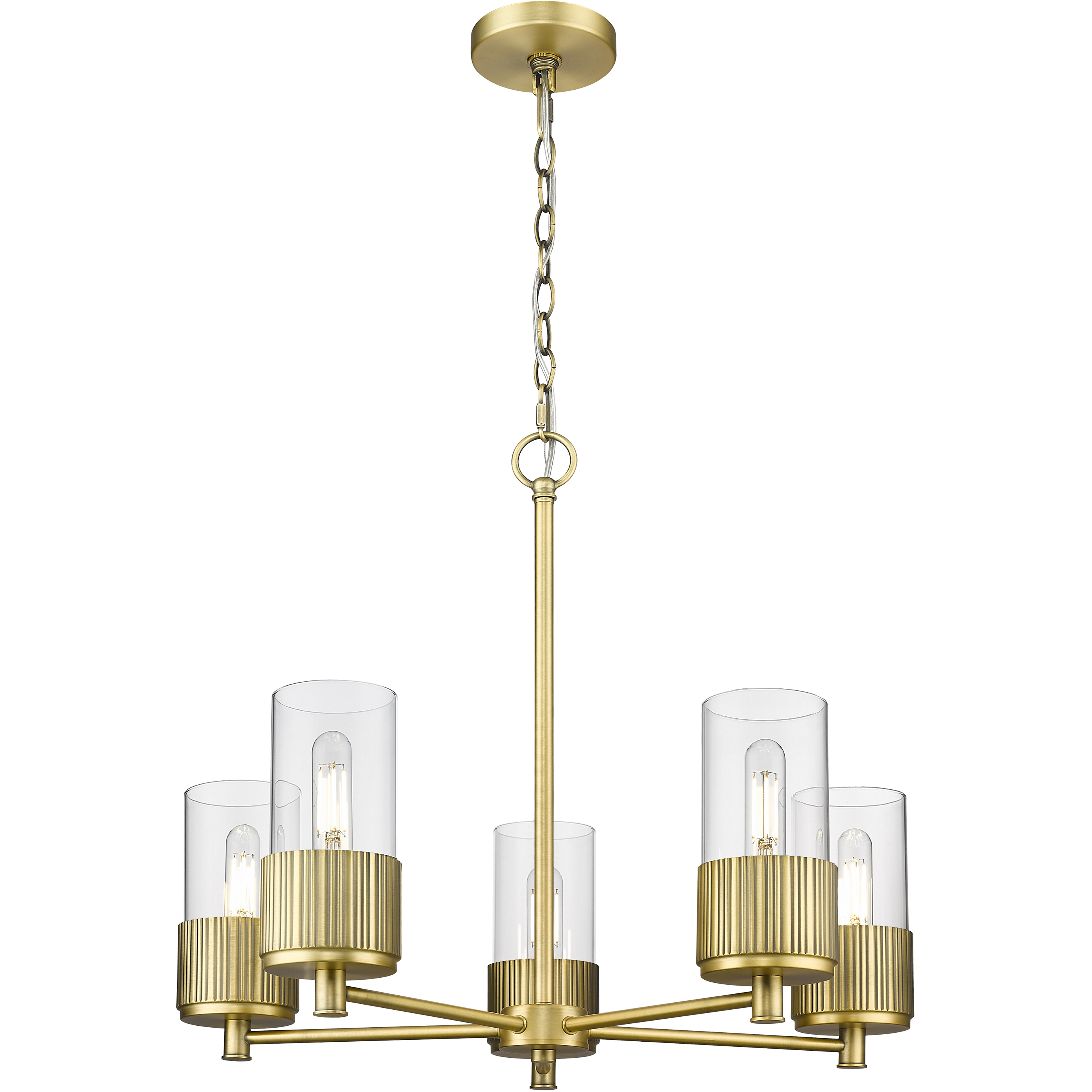 Bolivar 5 Light 25 inch Brushed Brass Chandelier Ceiling Light in Clear Glass