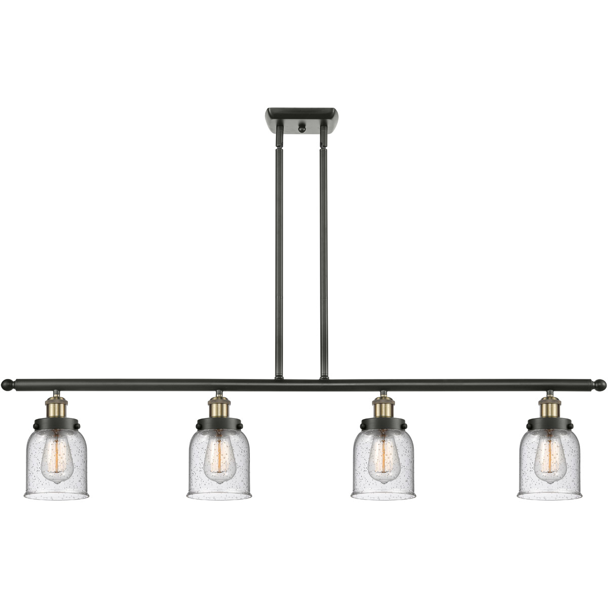 Ballston Small Bell 4 Light 48 inch Black Antique Brass Island Light Ceiling Light in Seedy Glass