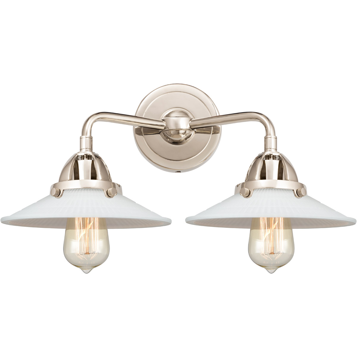 Nouveau 2 Halophane LED 17 inch Polished Nickel Bath Vanity Light Wall Light in Matte White Halophane Glass