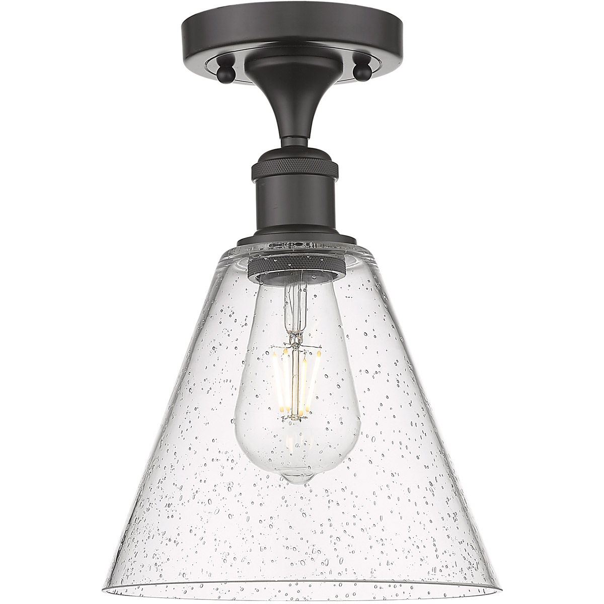 Ballston Cone 1 Light 8 inch Oil Rubbed Bronze Semi-Flush Mount Ceiling Light in Seedy Glass