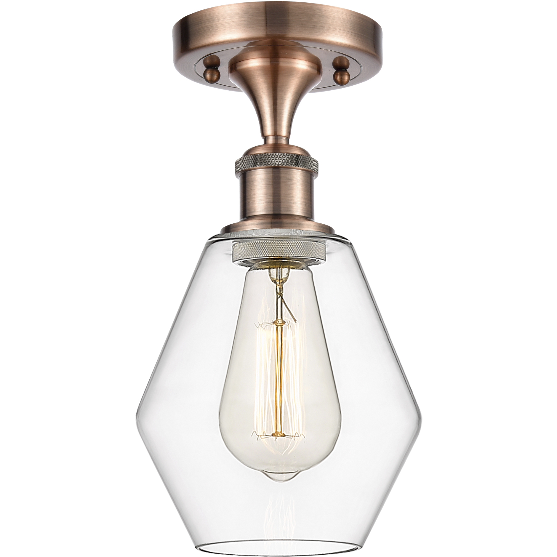 Cindyrella 1 Light 6 inch Antique Copper Semi-Flush Mount Ceiling Light in Clear Glass