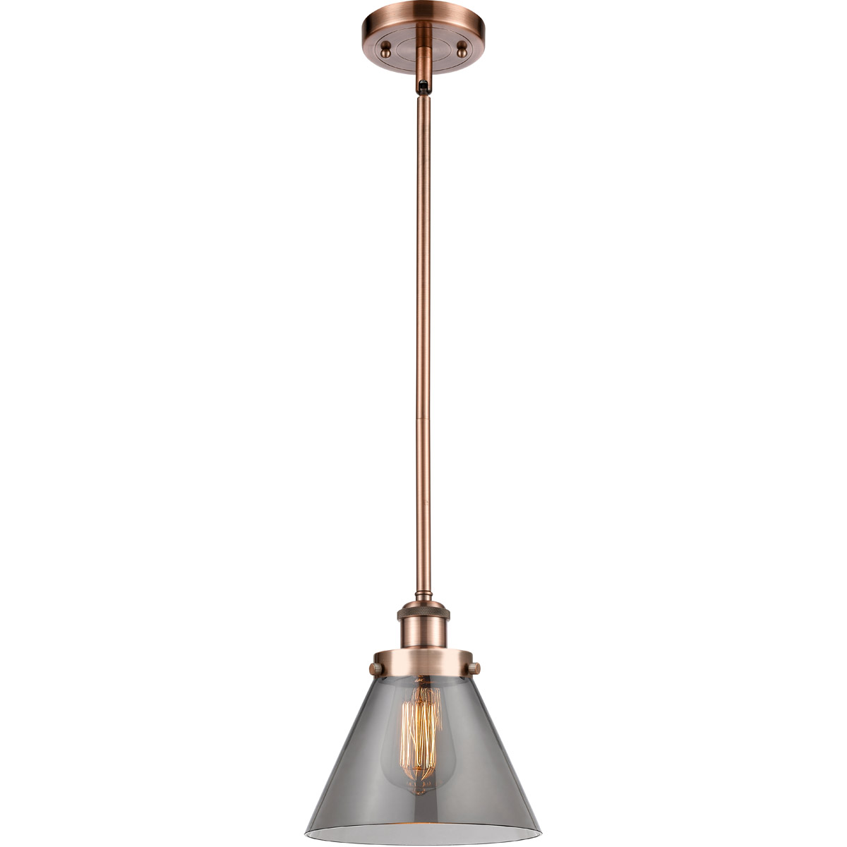 Ballston Large Cone LED 8 inch Antique Copper Pendant Ceiling Light in Plated Smoke Glass