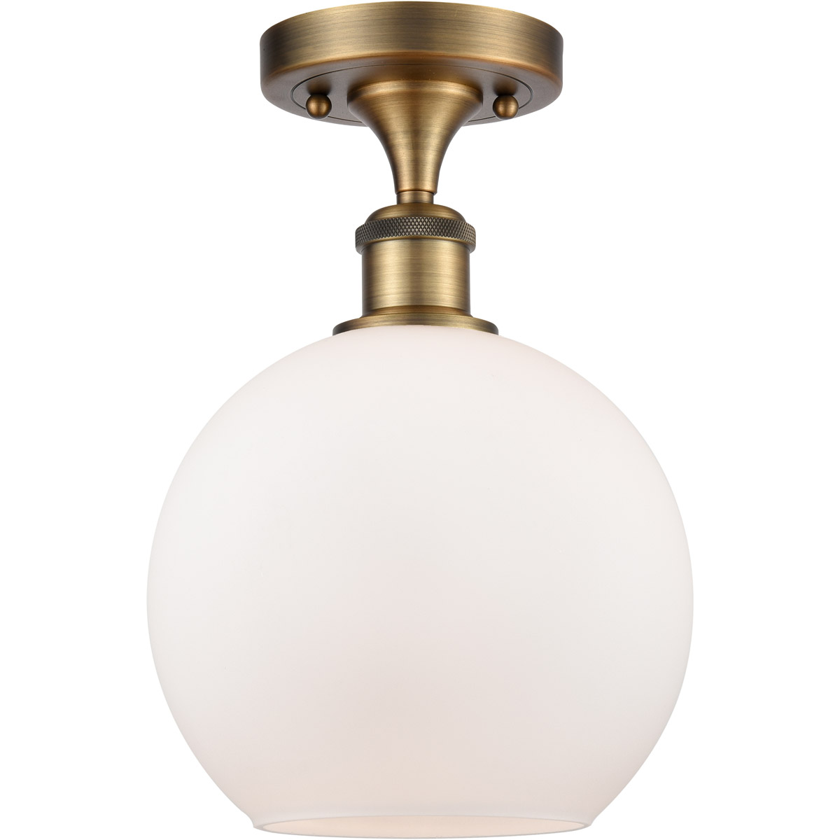 Ballston Athens 1 Light 8 inch Brushed Brass Semi-Flush Mount Ceiling Light in Matte White Glass, Ballston
