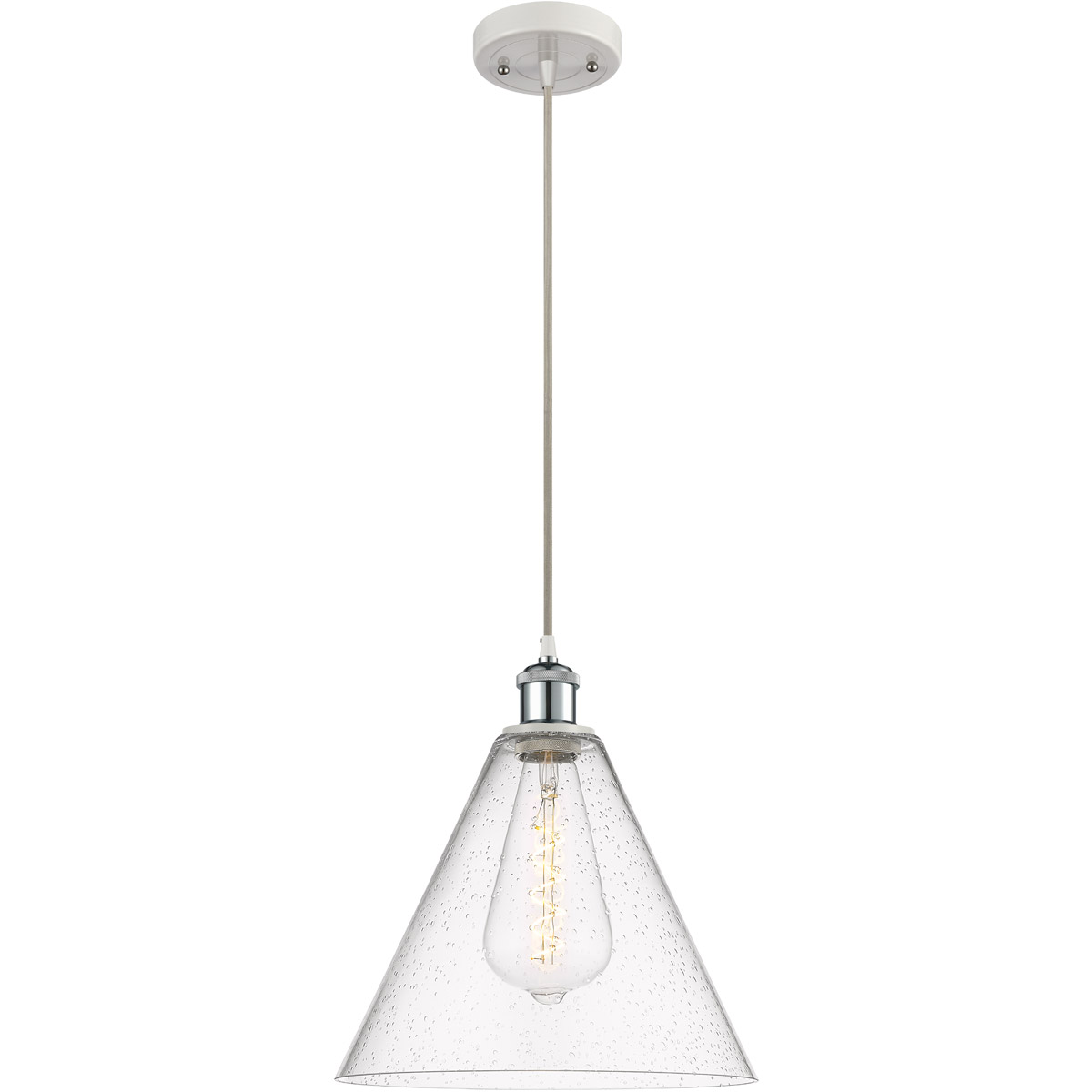 Ballston Cone LED 12 inch White and Polished Chrome Mini Pendant Ceiling Light in Seedy Glass