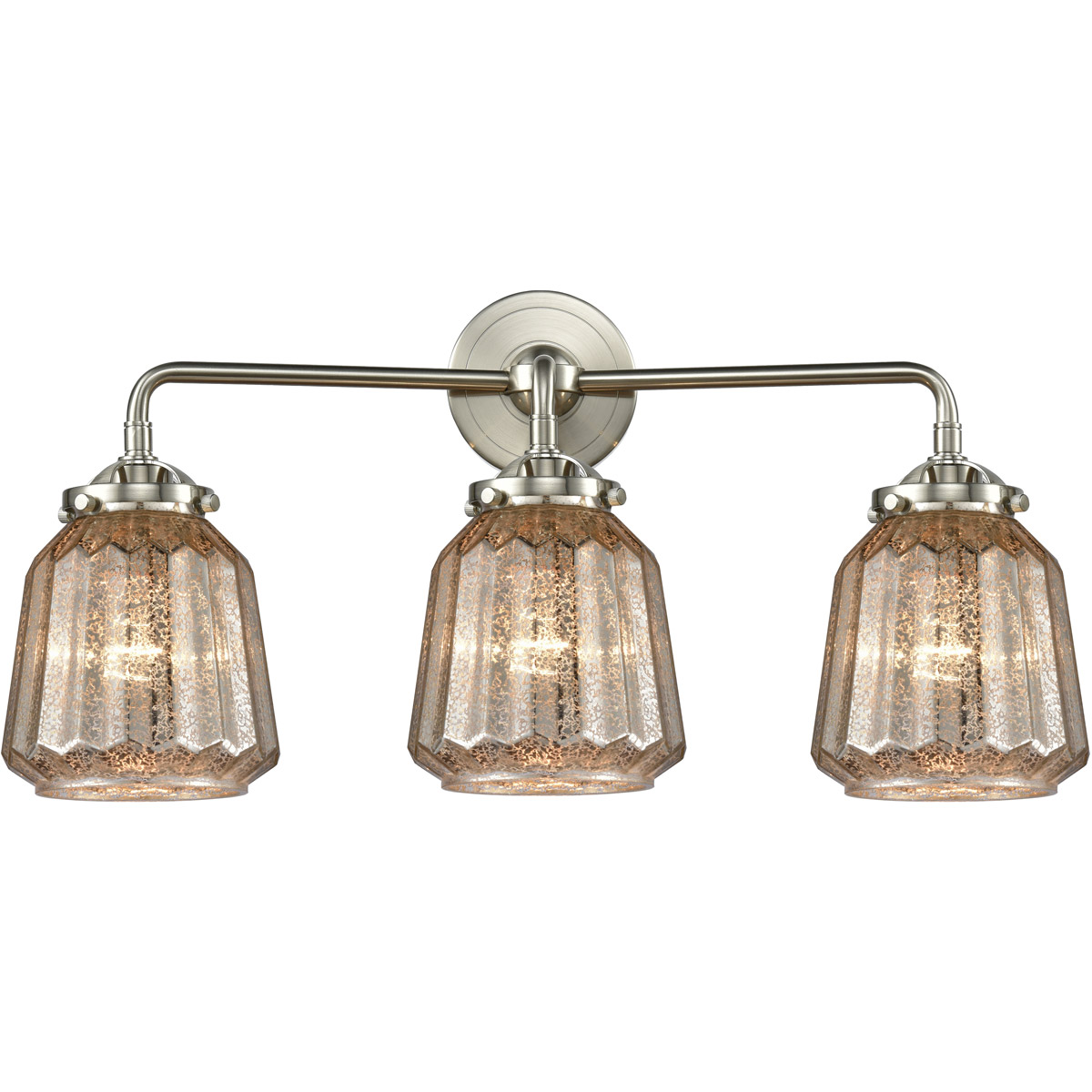 Nouveau Chatham 3 Light 24 inch Brushed Satin Nickel Bath Vanity Light Wall Light in Mercury Glass, Nouveau