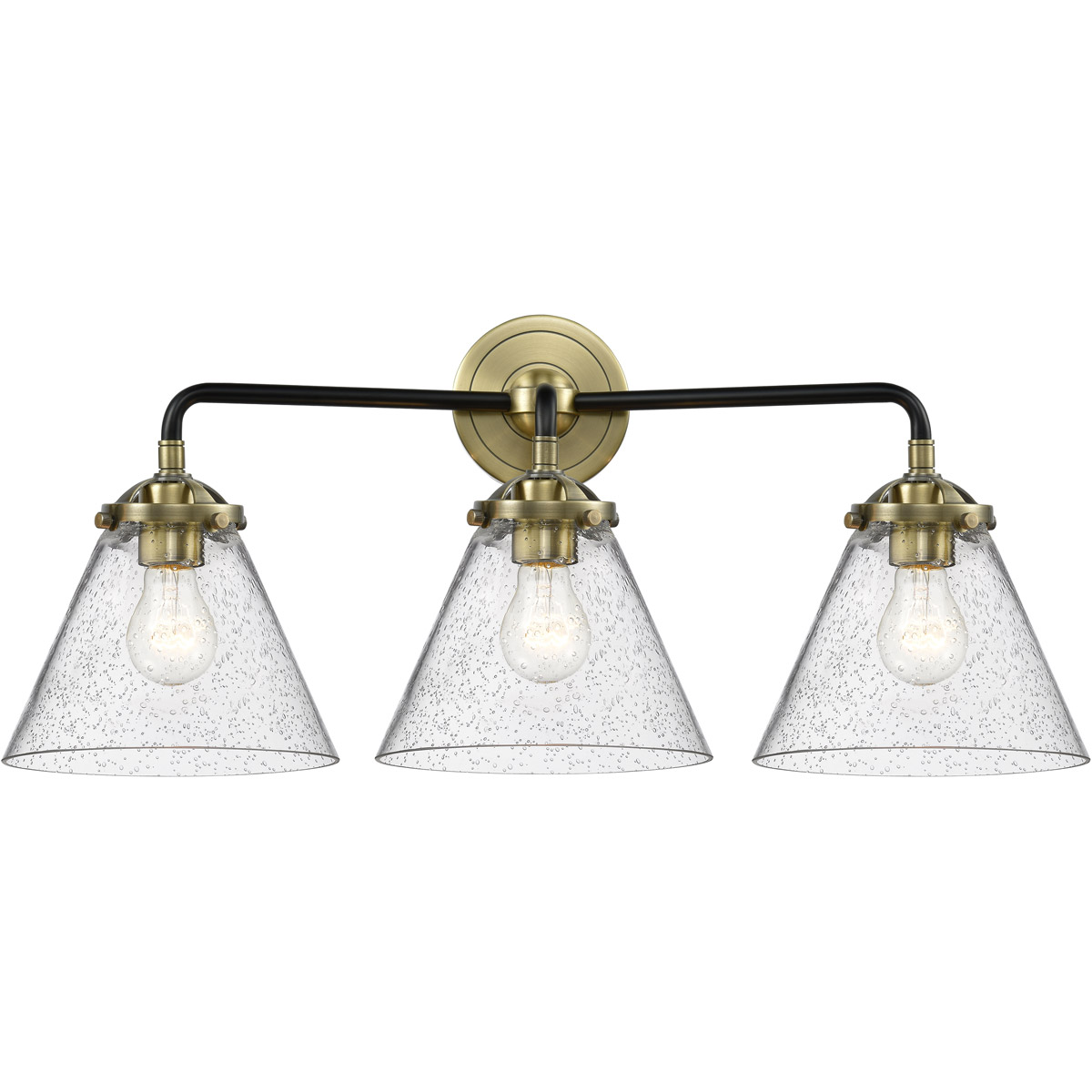 Nouveau Large Cone LED 26 inch Oil Rubbed Bronze Bath Vanity Light Wall Light in Seedy Glass, Nouveau