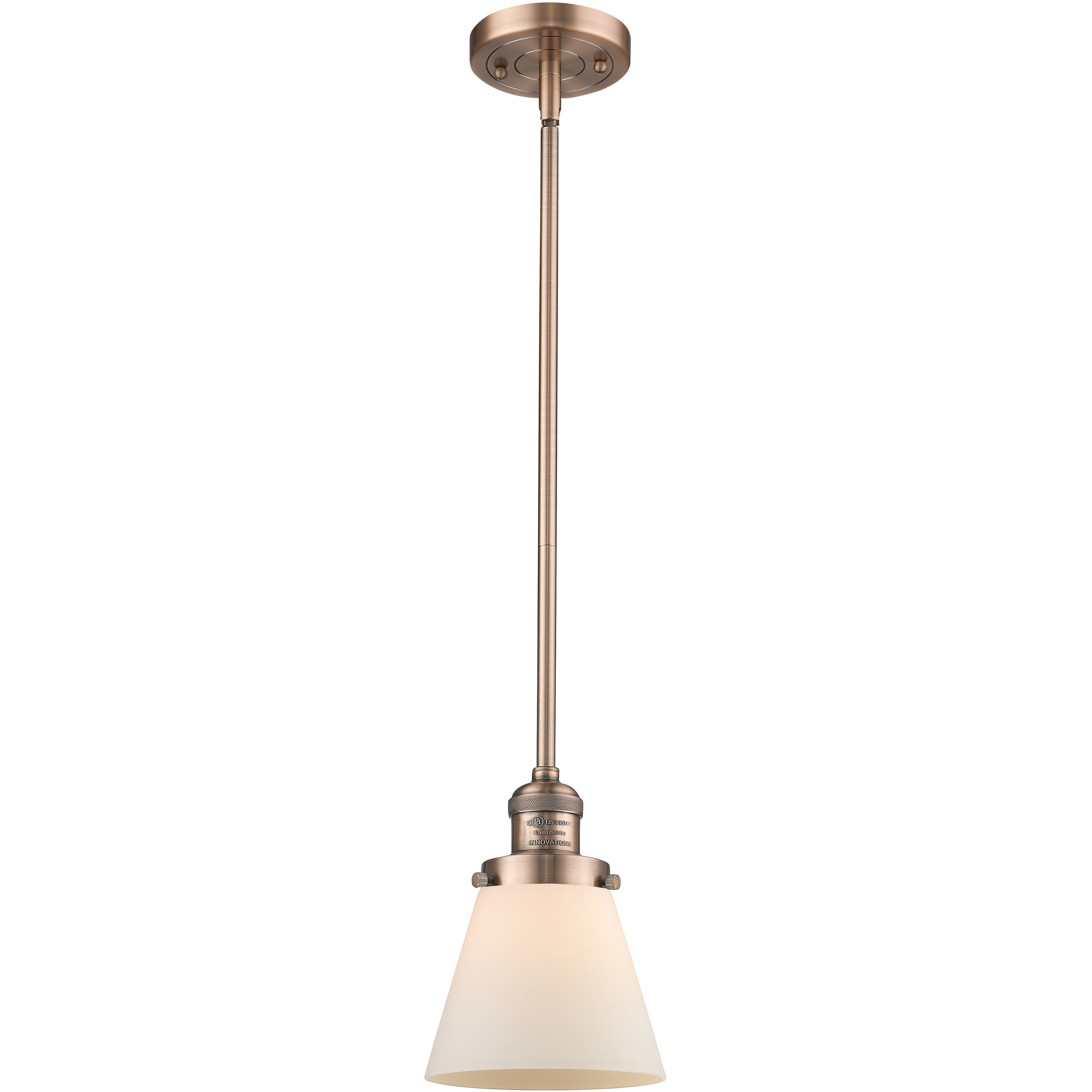 Franklin Restoration Cone LED 6 inch Antique Copper Mini Pendant Ceiling Light in Matte White, Franklin Restoration