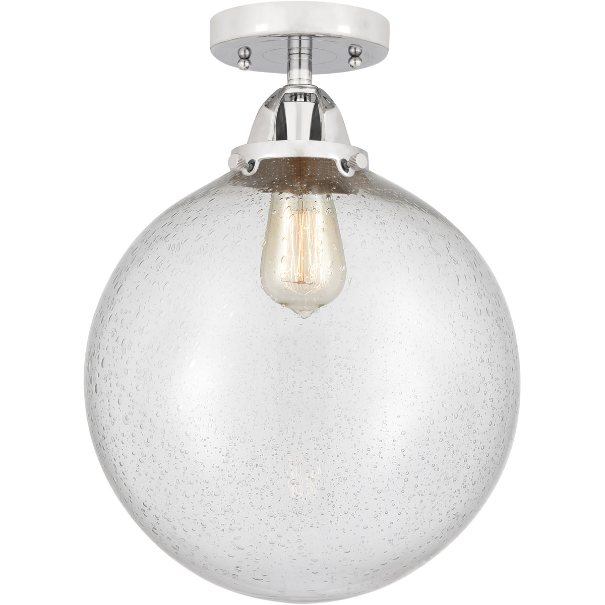 Nouveau 2 Beacon 1 Light 12 inch Polished Chrome Semi-Flush Mount Ceiling Light in Seedy Glass