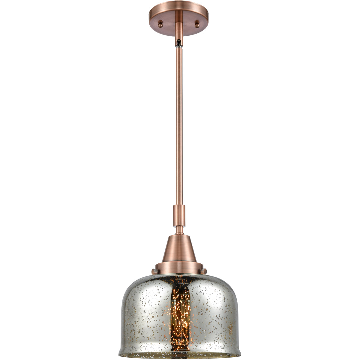 Franklin Restoration Large Bell 1 Light 8 inch Antique Copper Mini Pendant Ceiling Light in Silver Plated Mercury Glass