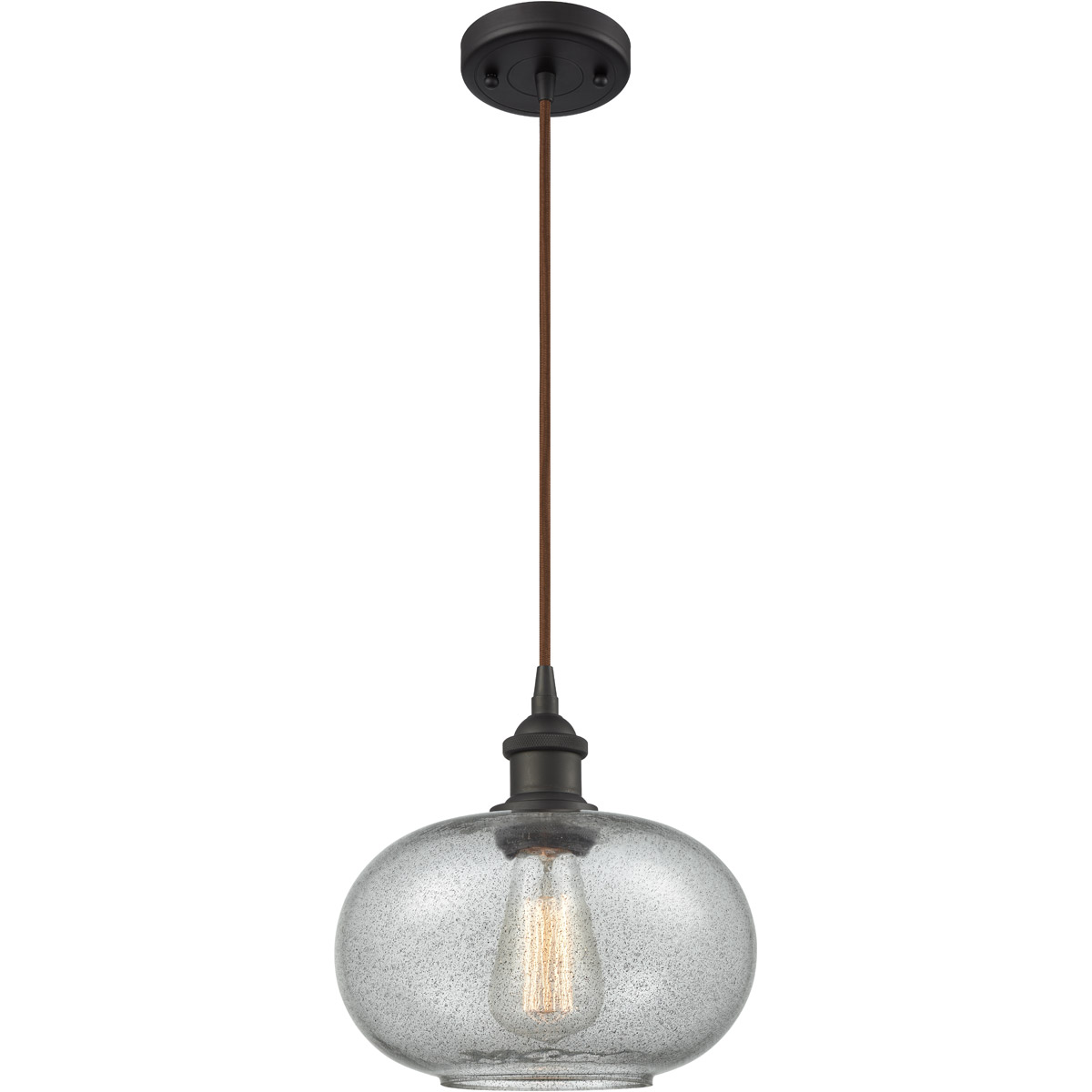 Ballston Gorham 1 Light 9.5 inch Oil Rubbed Bronze Mini Pendant Ceiling Light in Charcoal Glass, Black Textured, Ballston