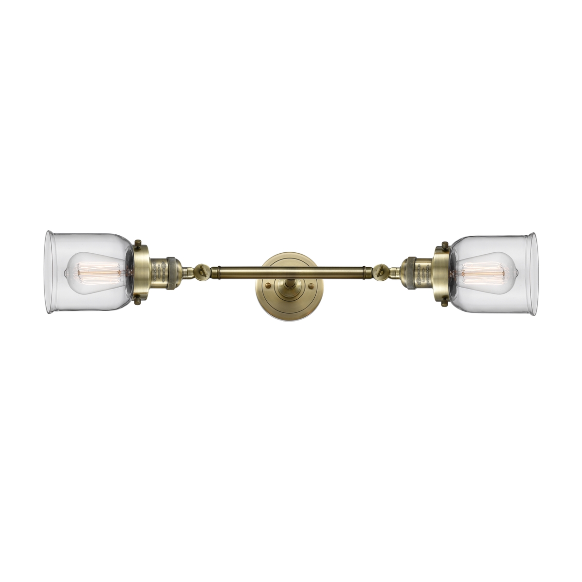 Franklin Restoration Small Bell 2 Light 5 inch Antique Brass Bath Vanity Light Wall Light in Incandescent, Clear Glass, Franklin Restoration