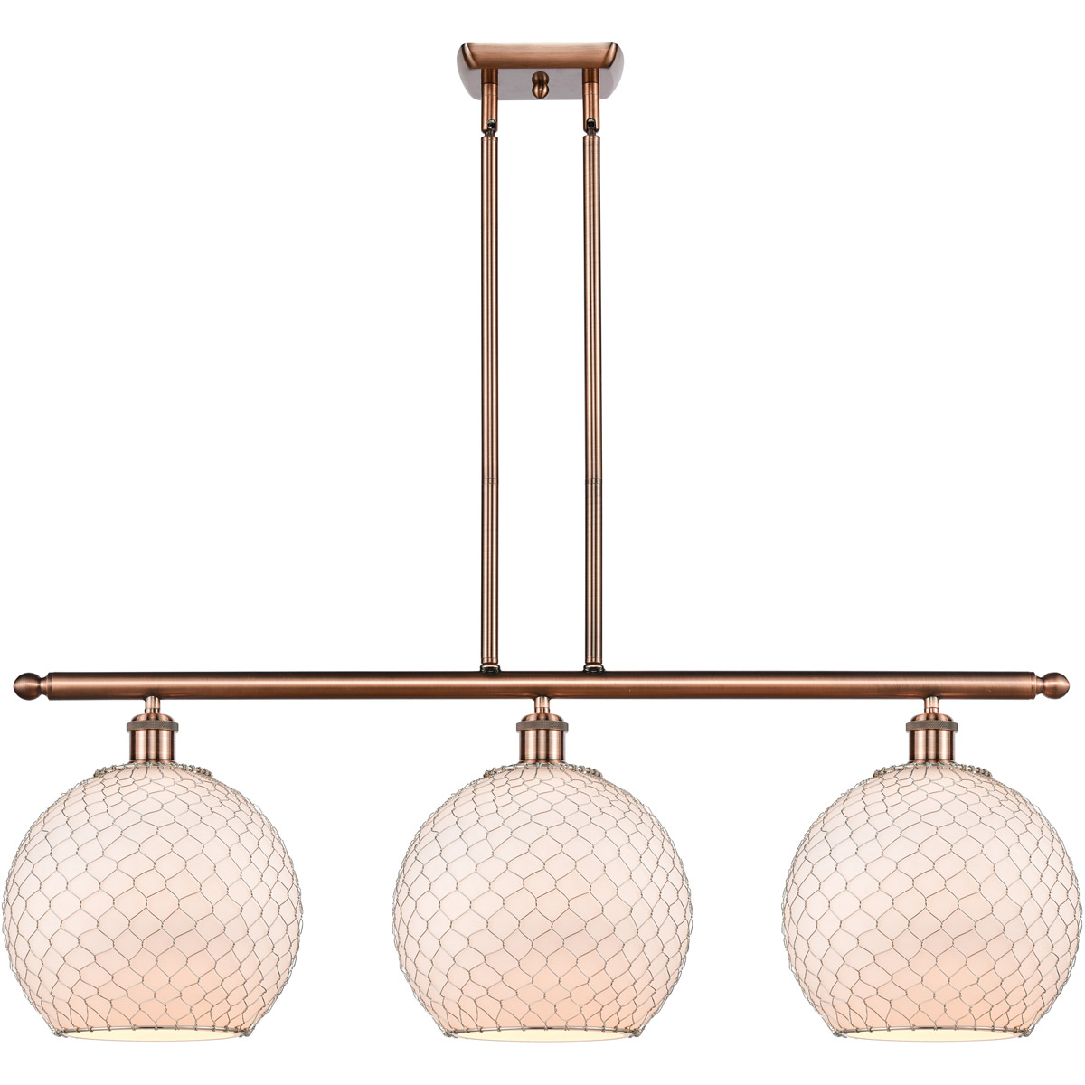 Ballston Large Farmhouse Chicken Wire 3 Light 36 inch Antique Copper Island Light Ceiling Light, Ballston