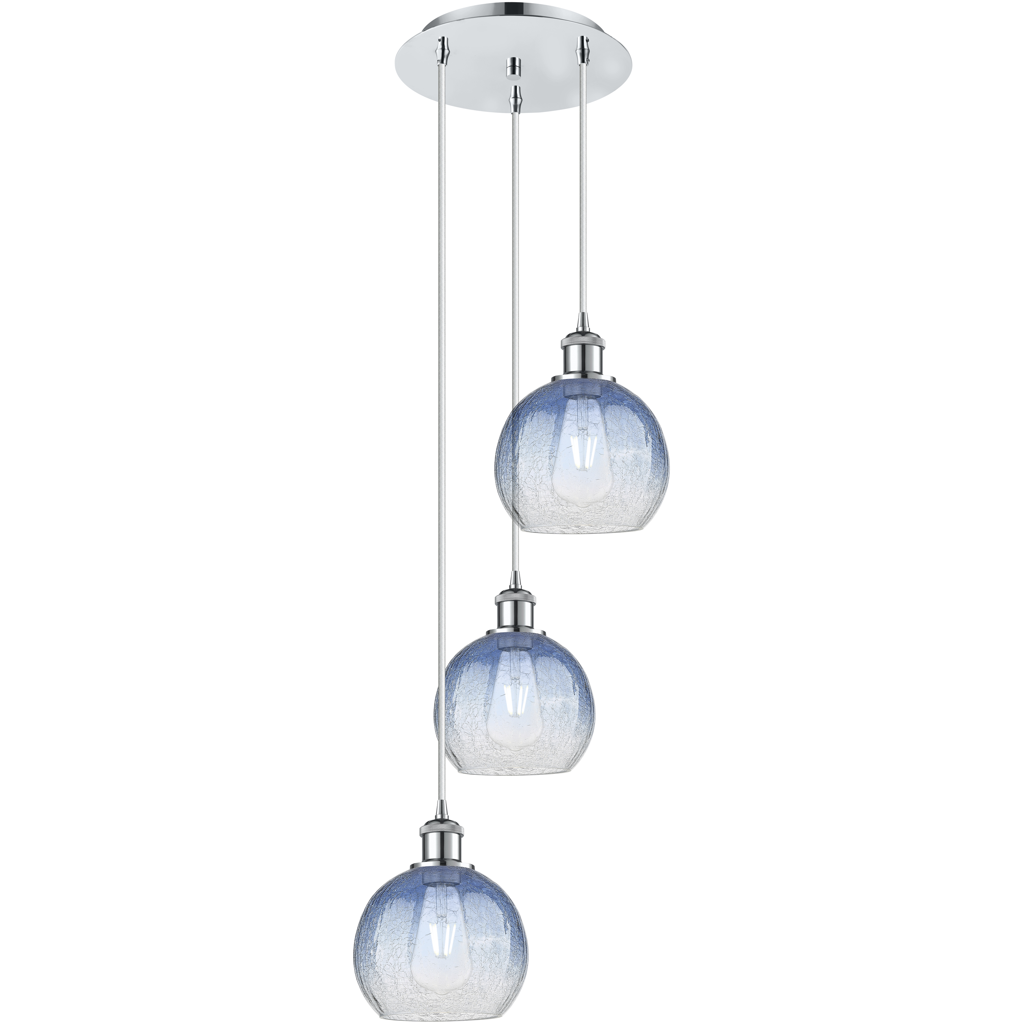 Ballston Brookhaven Globe 3 Light 14.5 inch Polished Chrome Multi Pendant Ceiling Light in Sapphire Blue Glass