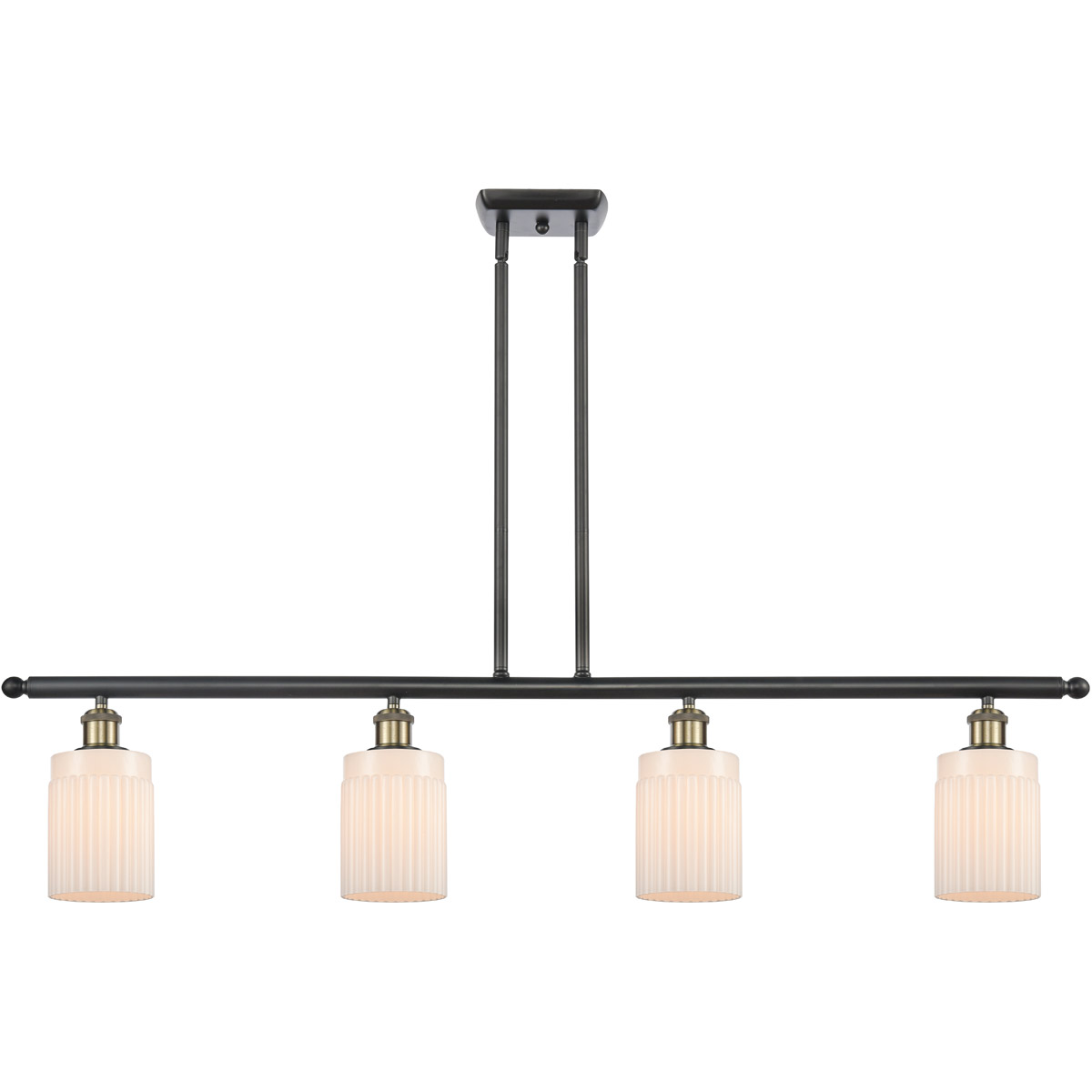 Ballston Hadley 4 Light 48 inch Black Antique Brass Island Light Ceiling Light in Matte White Glass, Ballston