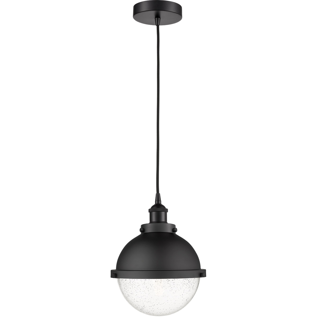 Edison Hampden 1 Light 9 inch Matte Black Mini Pendant Ceiling Light in Seedy Glass