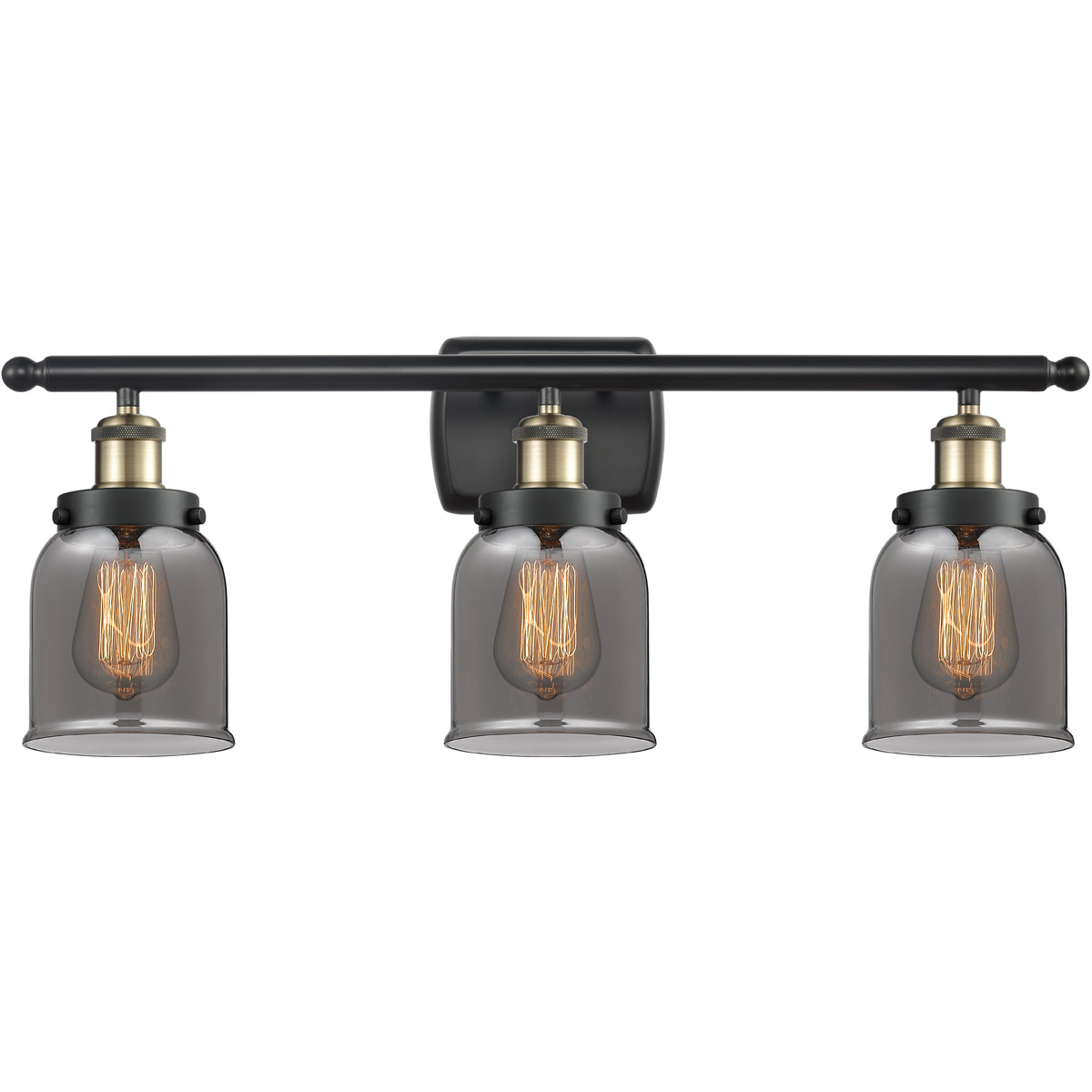 Ballston Small Bell LED 26 inch Black Antique Brass Bath Vanity Light Wall Light in Plated Smoke Glass