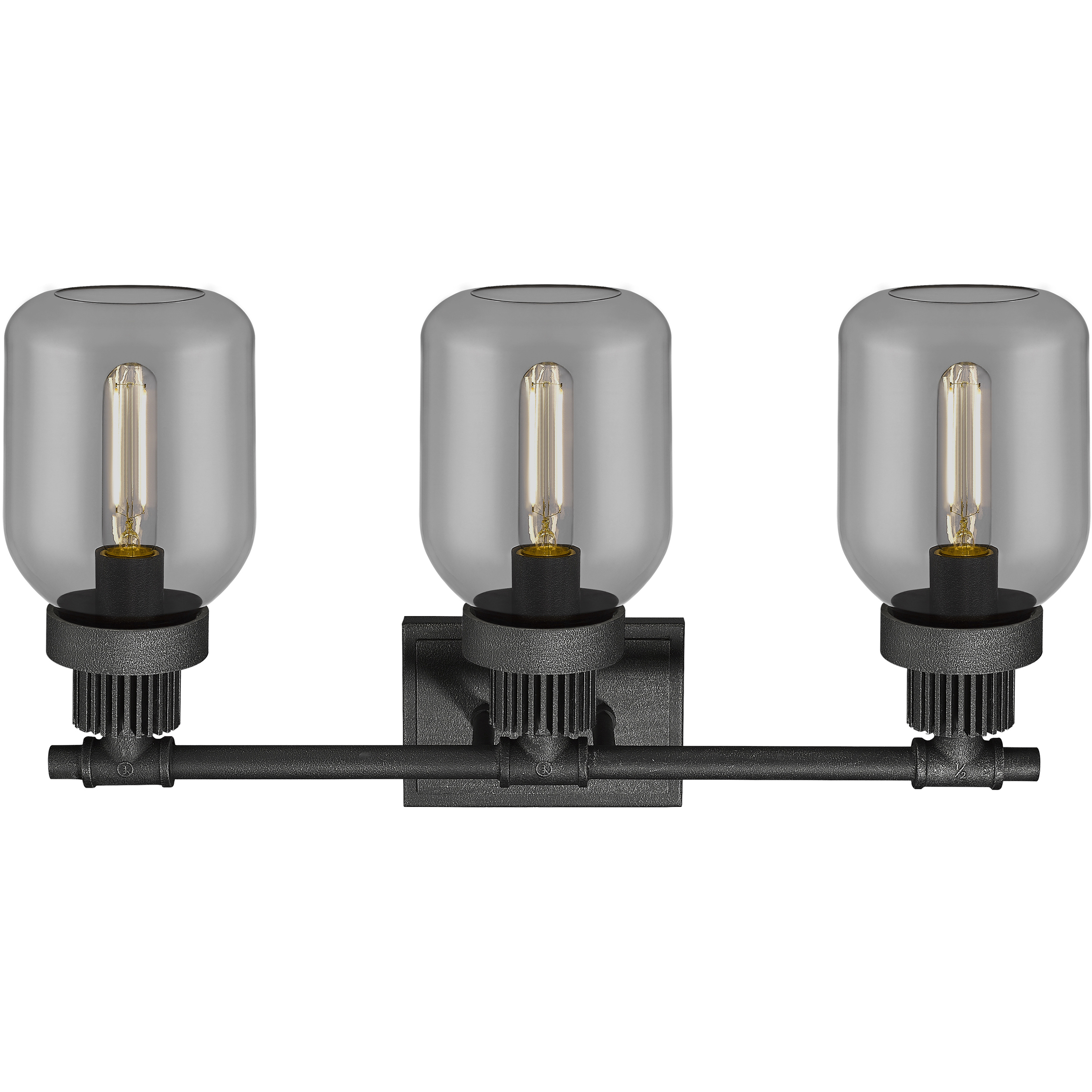 Somers 3 Light 24 inch Weathered Zinc Bath Vanity Light Wall Light in Plated Smoke Glass