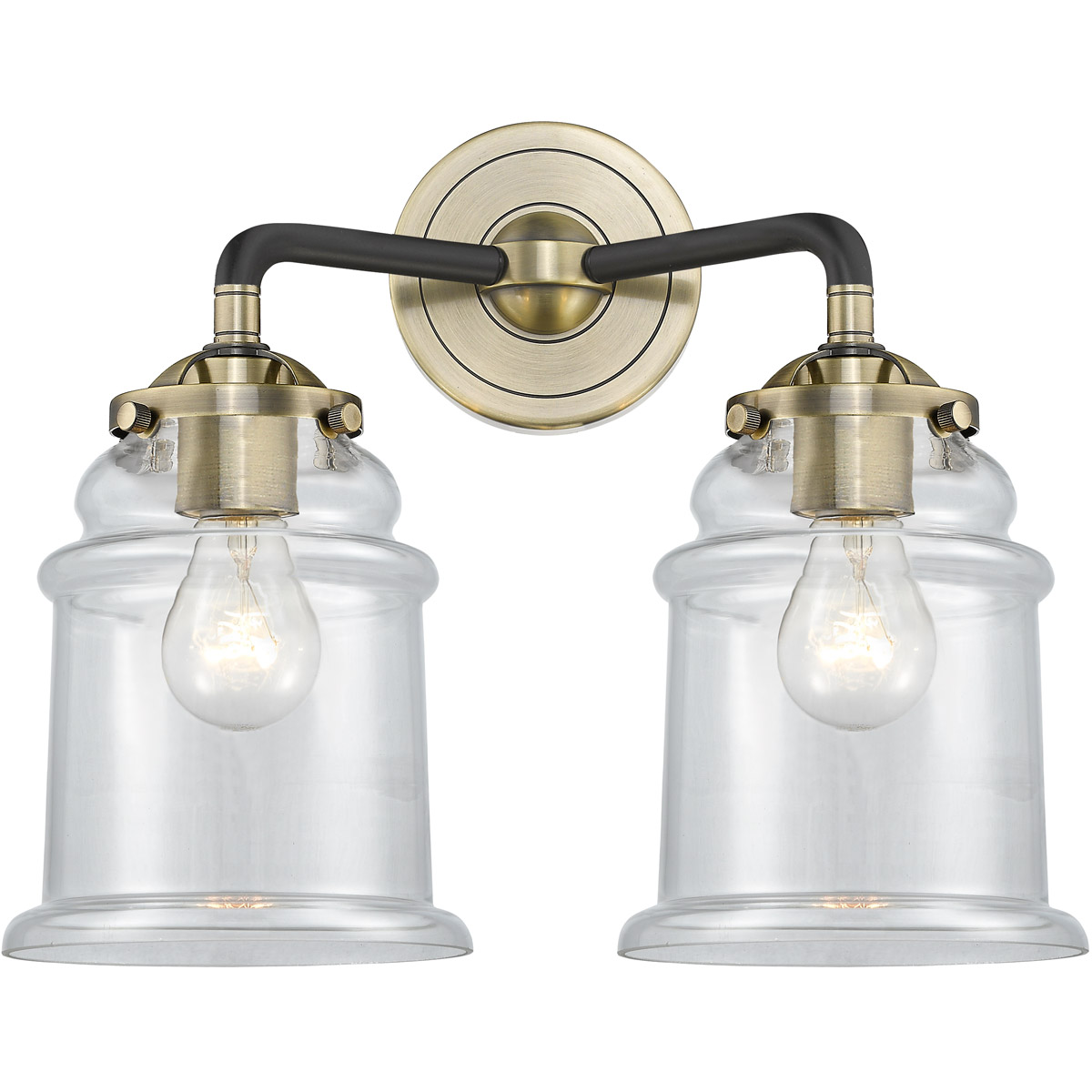 Nouveau Canton 2 Light 14 inch Black Antique Brass Bath Vanity Light Wall Light in Clear Glass, Nouveau