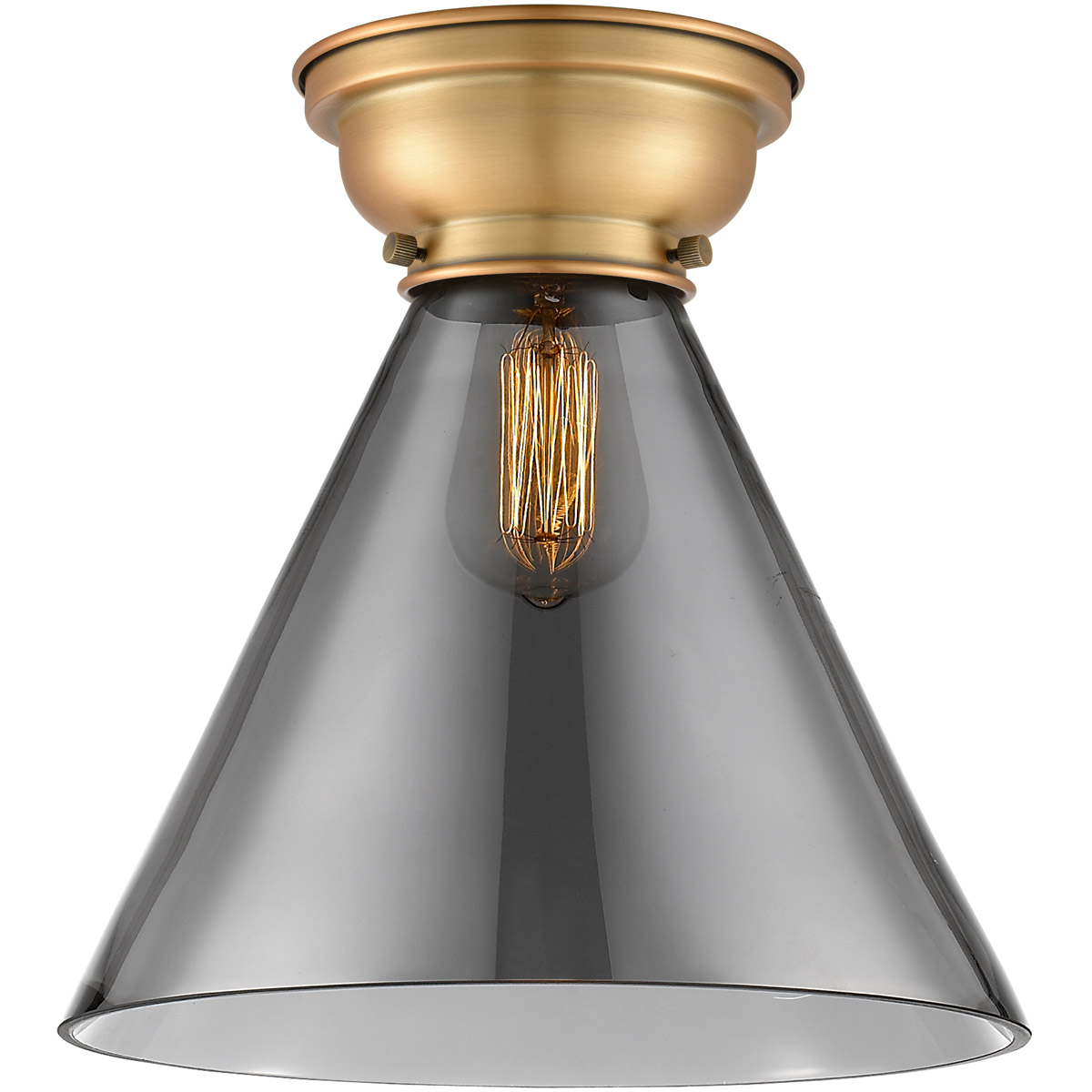 Aditi X-Large Cone 1 Light 12 inch Brushed Brass Flush Mount Ceiling Light in Light Smoke Glass, Aditi