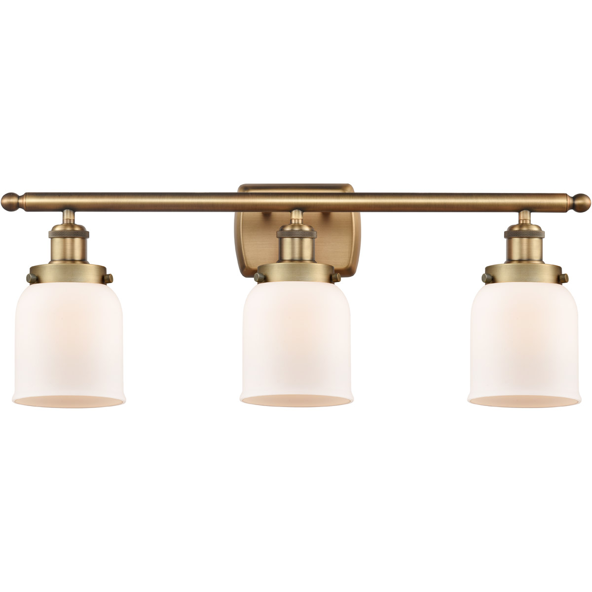 Ballston Small Bell 3 Light 26 inch Brushed Brass Bath Vanity Light Wall Light in Matte White Glass
