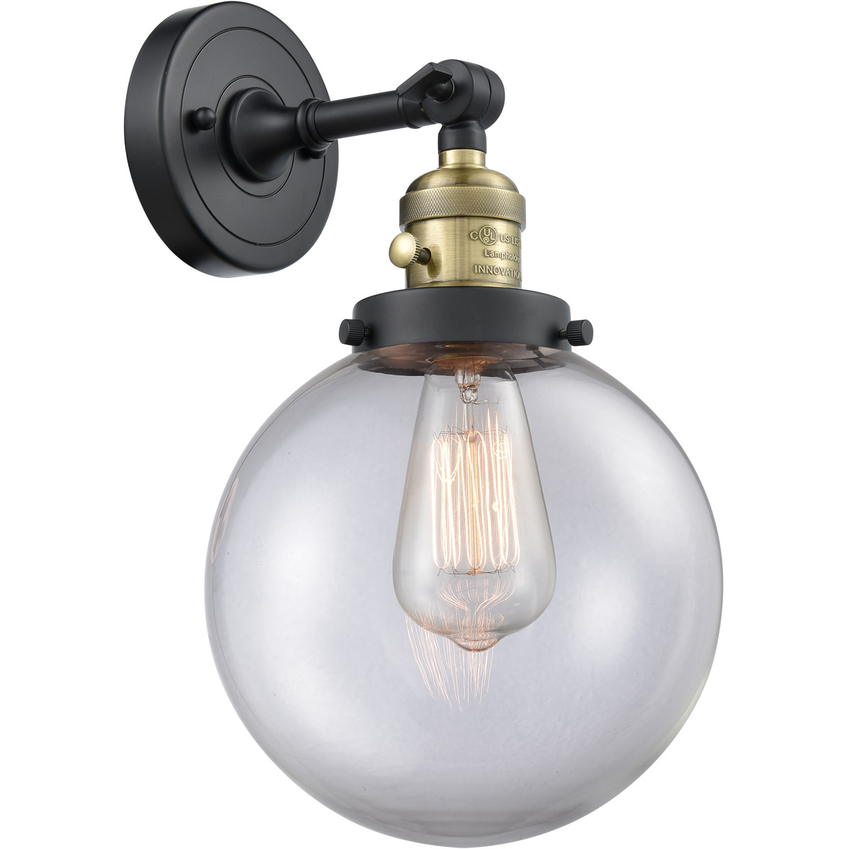 Franklin Restoration Large Beacon LED 8 inch Black Antique Brass Sconce Wall Light, Franklin Restoration