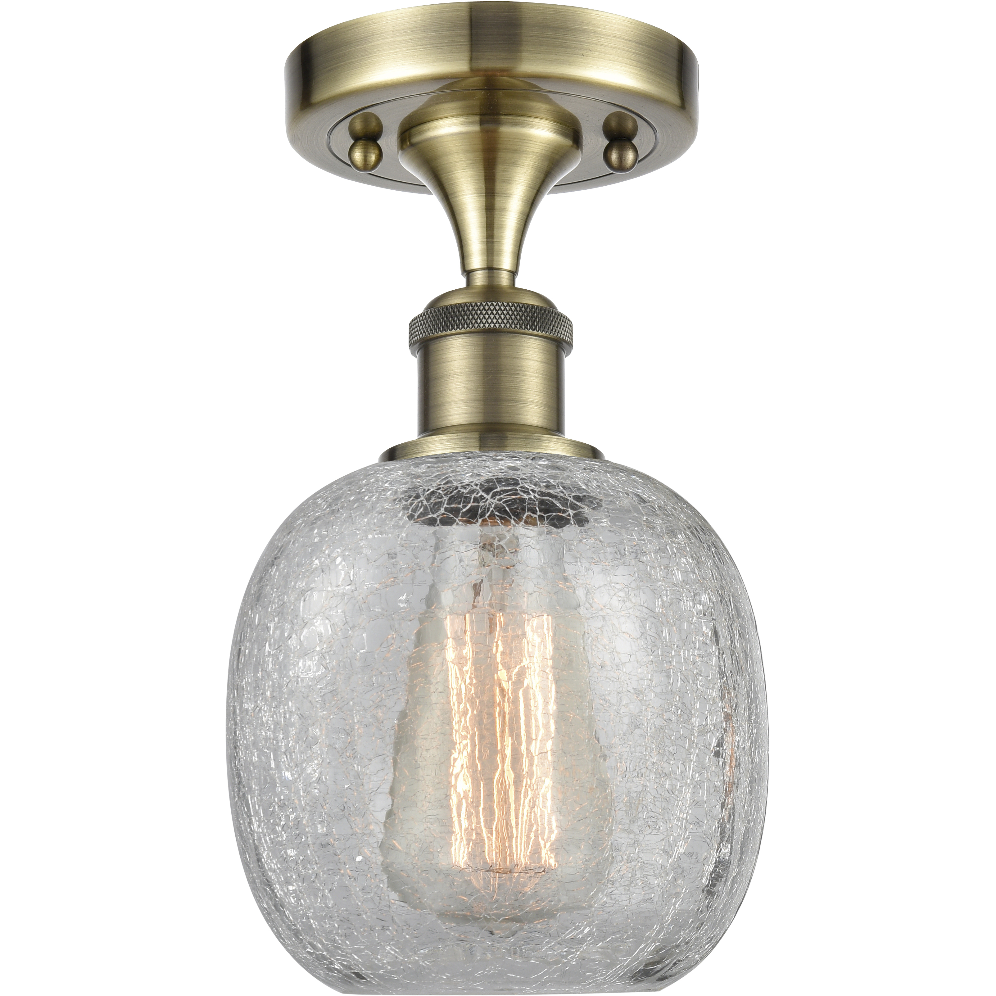 Belfast 1 Light 6 inch Antique Brass Flush Mount Ceiling Light in Clear Crackle, 2.1 lb