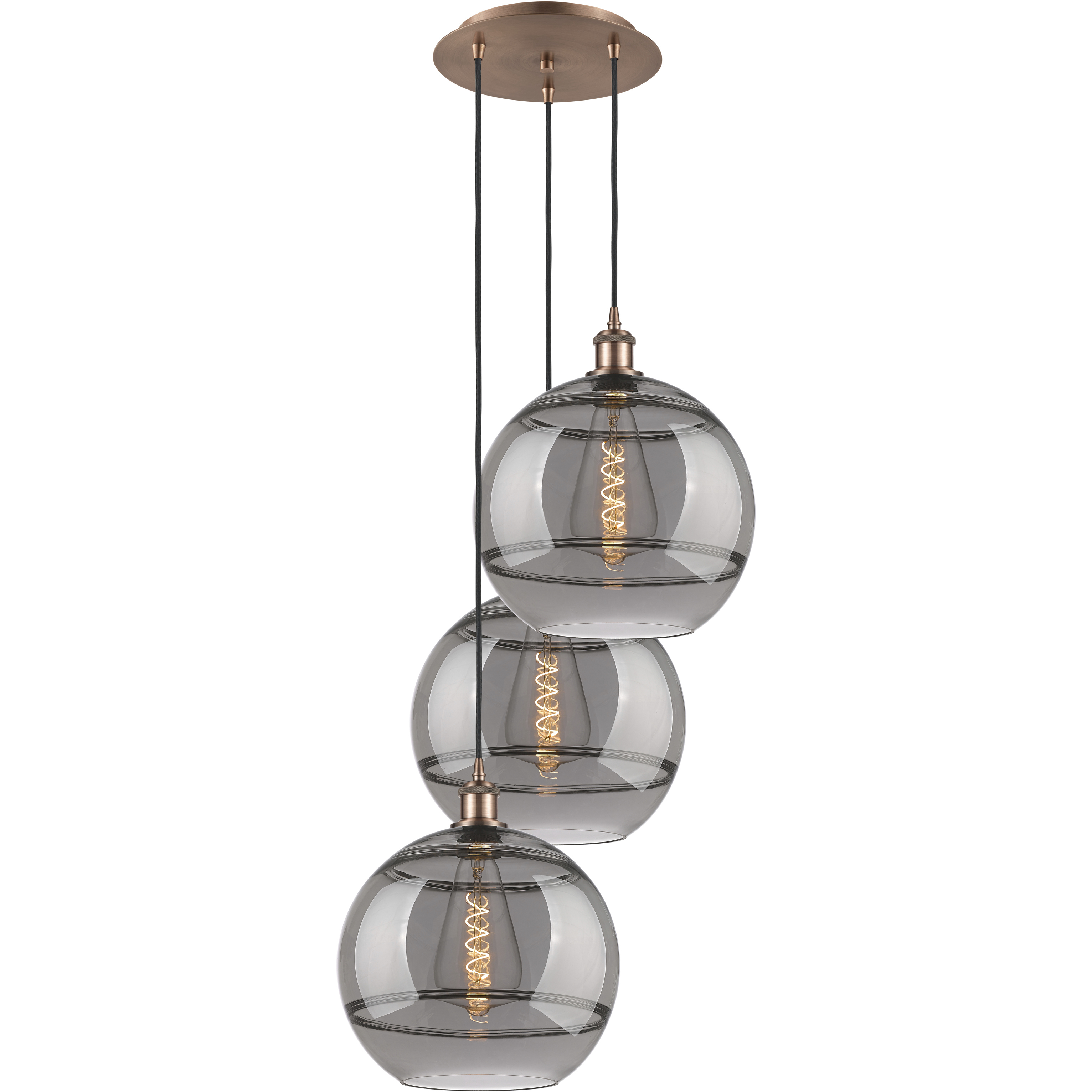 Ballston Rochester 3 Light 18.5 inch Antique Copper Cord Hung Multi Pendant Ceiling Light