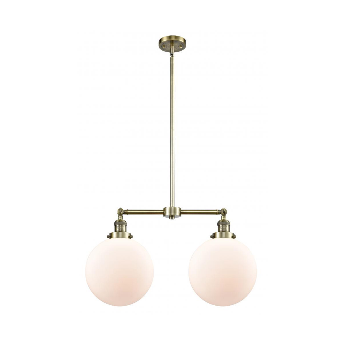 Franklin Restoration X-Large Beacon 2 Light 25 inch Antique Brass Island Light Ceiling Light in Cased Matte White Glass, Franklin Restoration