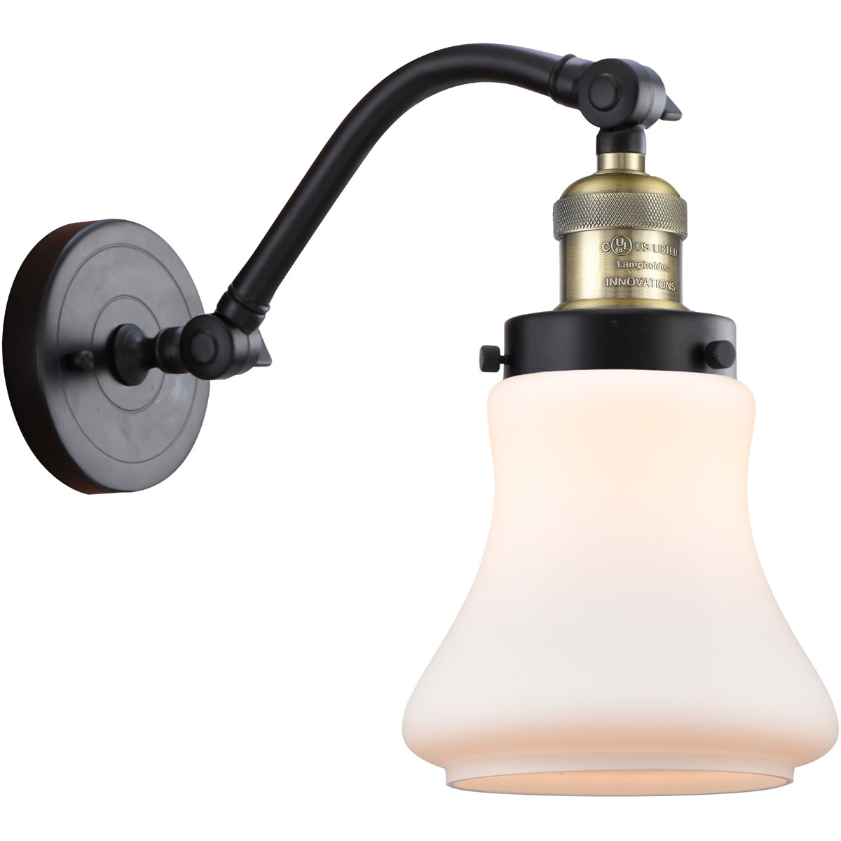 Franklin Restoration Bellmont 1 Light 6.5 inch Black Antique Brass Sconce Wall Light in Matte White Glass, Franklin Restoration