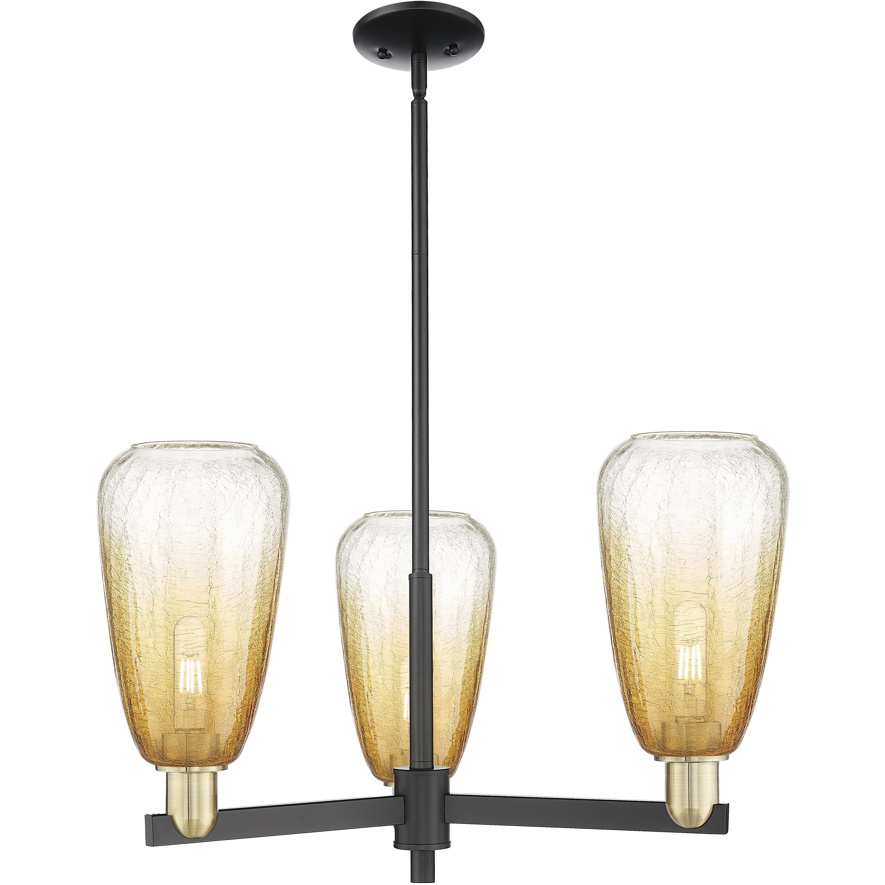 Brookhaven Almond 3 Light 17.63 inch Black Antique Brass Chandelier Ceiling Light in Amber Glass