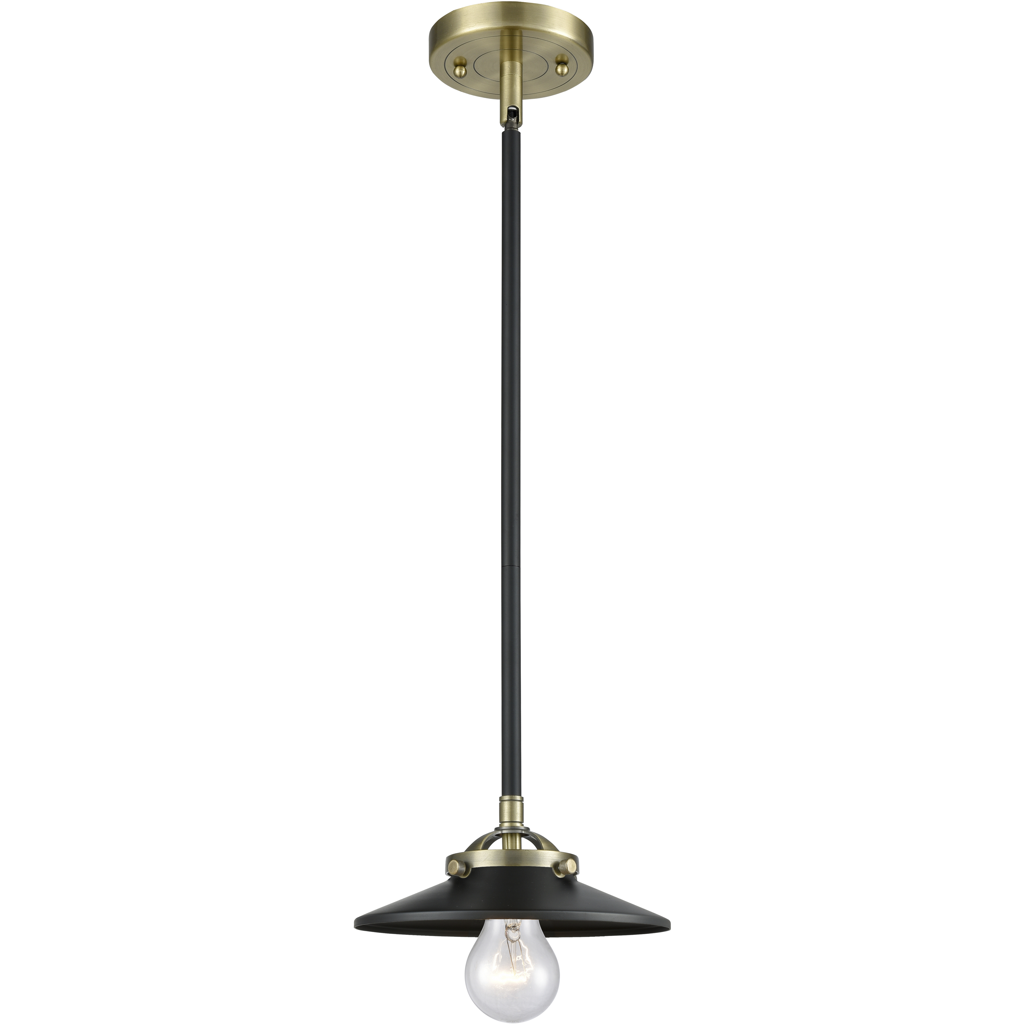Nouveau Railroad LED 8 inch Black Antique Brass Mini Pendant Ceiling Light in Matte Black, Nouveau