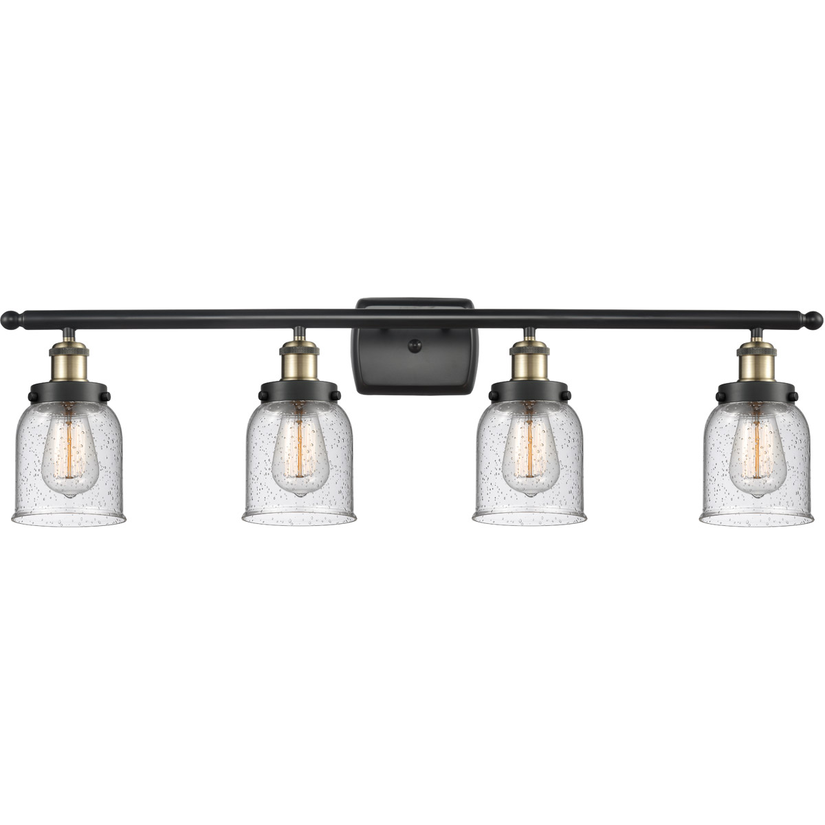 Ballston Small Bell 4 Light 36 inch Black Antique Brass Bath Vanity Light Wall Light in Seedy Glass