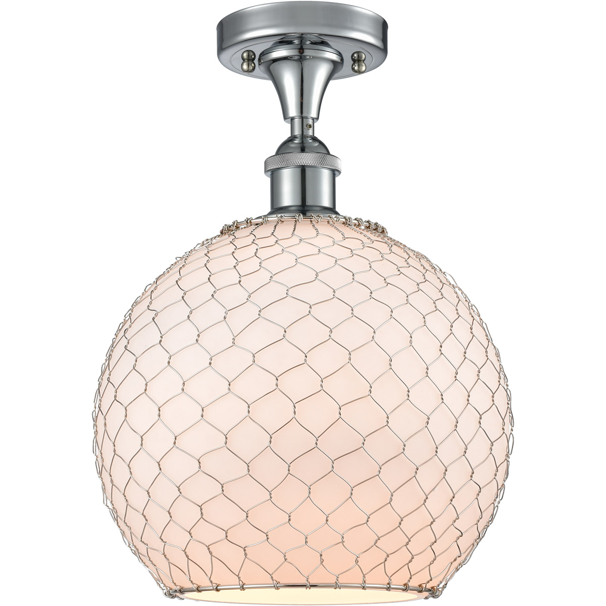 Ballston Large Farmhouse Chicken Wire LED 10 inch Polished Chrome Semi-Flush Mount Ceiling Light, Ballston