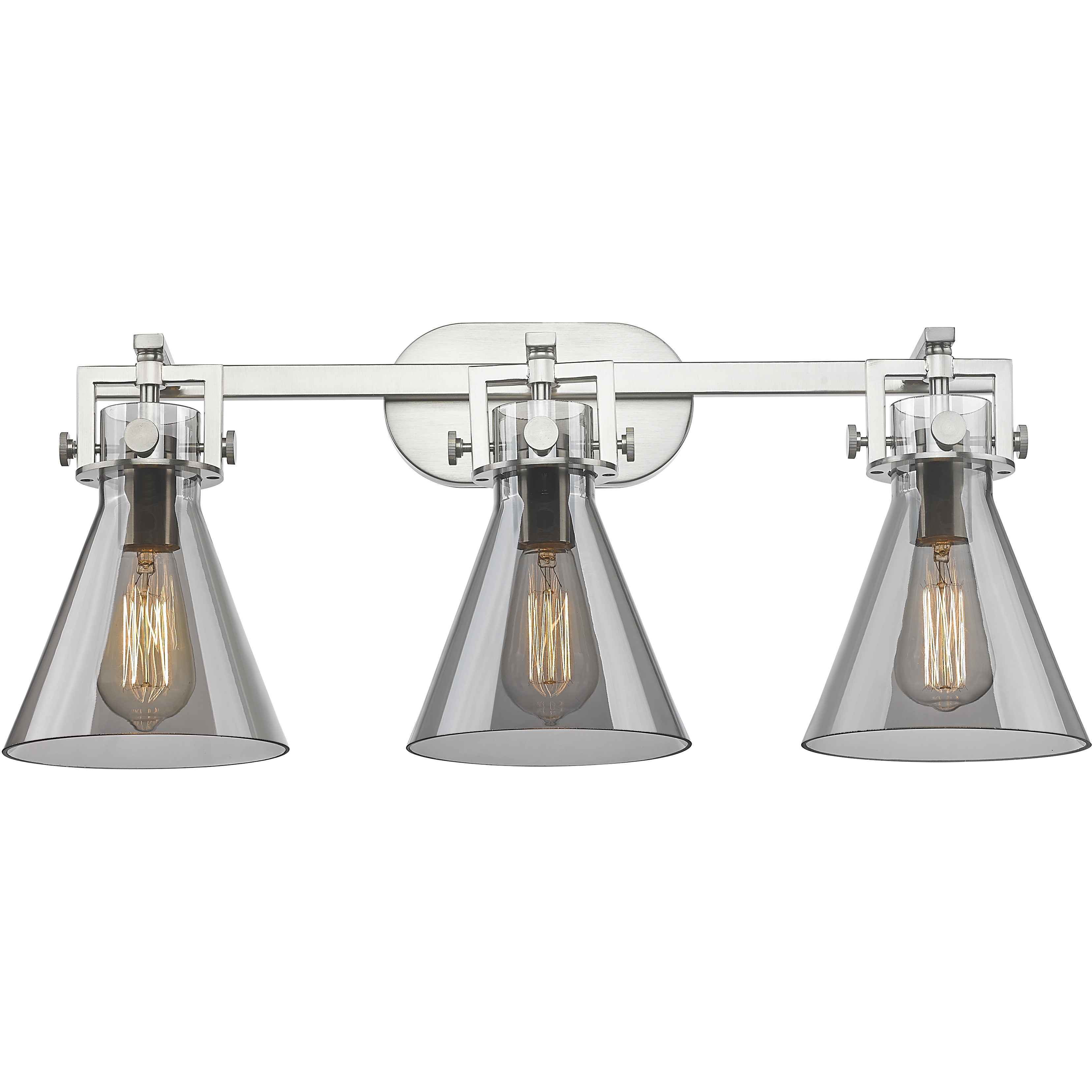 Newton Cone 3 Light 27 inch Satin Nickel Bath Vanity Light Wall Light in Plated Smoke Glass
