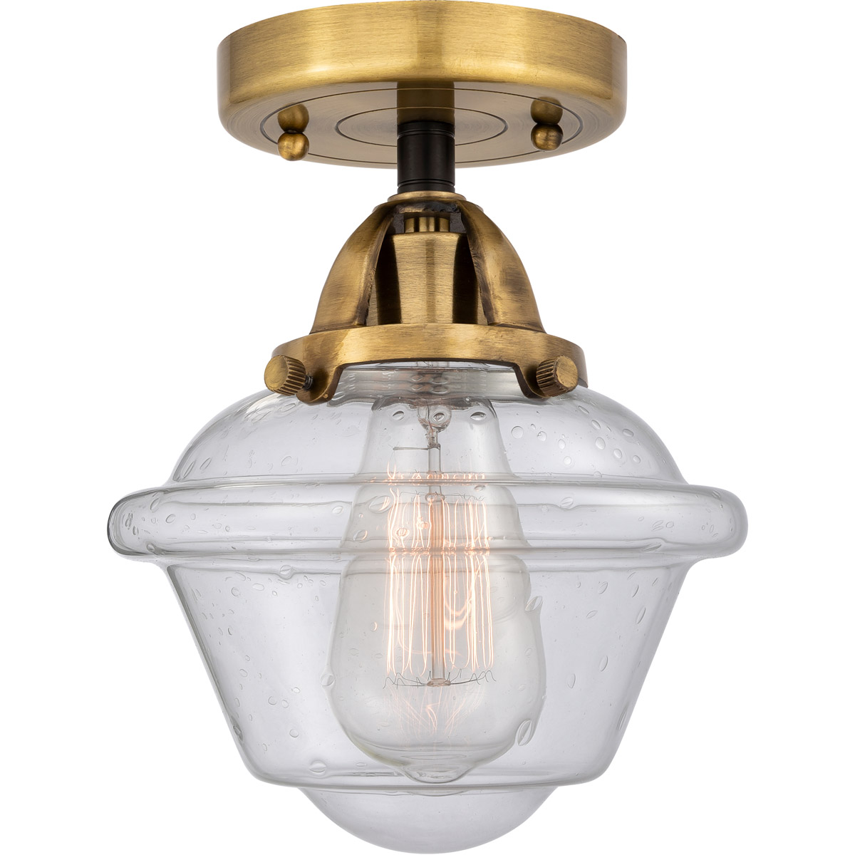 Nouveau 2 Small Oxford 1 Light 7.5 inch Black Antique Brass Semi-Flush Mount Ceiling Light in Seedy Glass