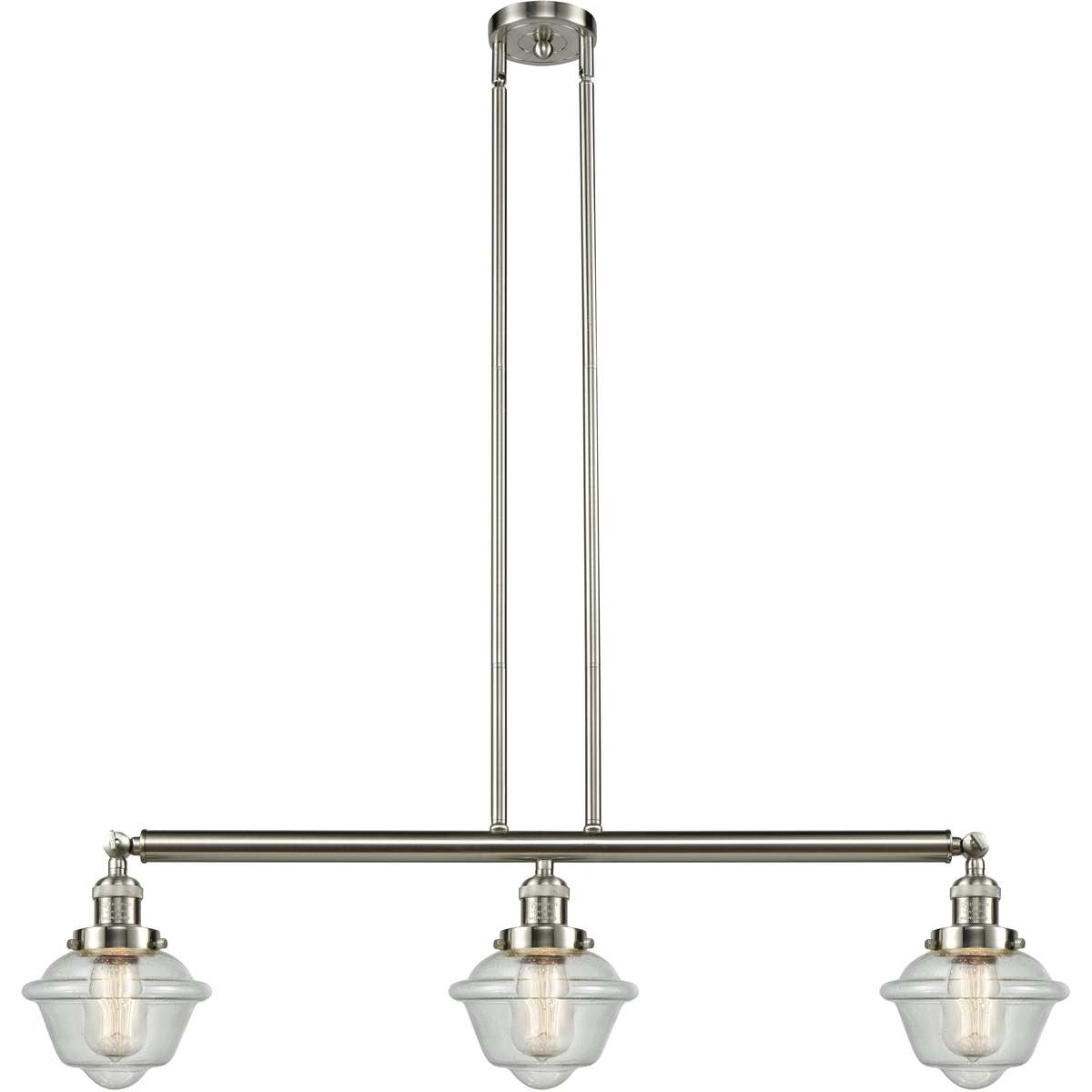 Franklin Restoration Small Oxford 3 Light 40 inch Brushed Satin Nickel Island Light Ceiling Light in Seedy Glass, Franklin Restoration
