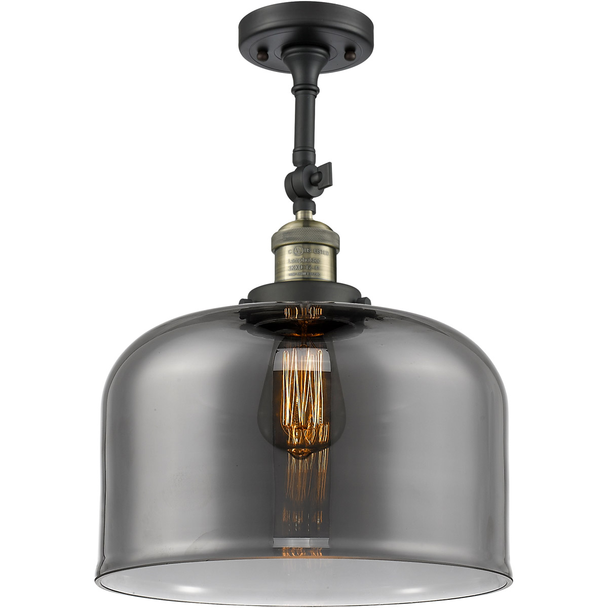 Franklin Restoration X-Large Bell LED 12 inch Black Antique Brass Semi-Flush Mount Ceiling Light in Plated Smoke Glass, Franklin Restoration