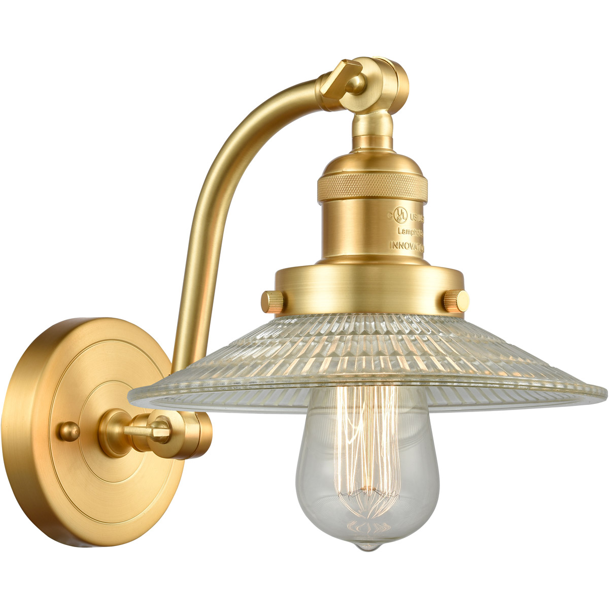 Franklin Restoration Halophane 1 Light 9 inch Satin Gold Sconce Wall Light in Clear Halophane Glass, Franklin Restoration