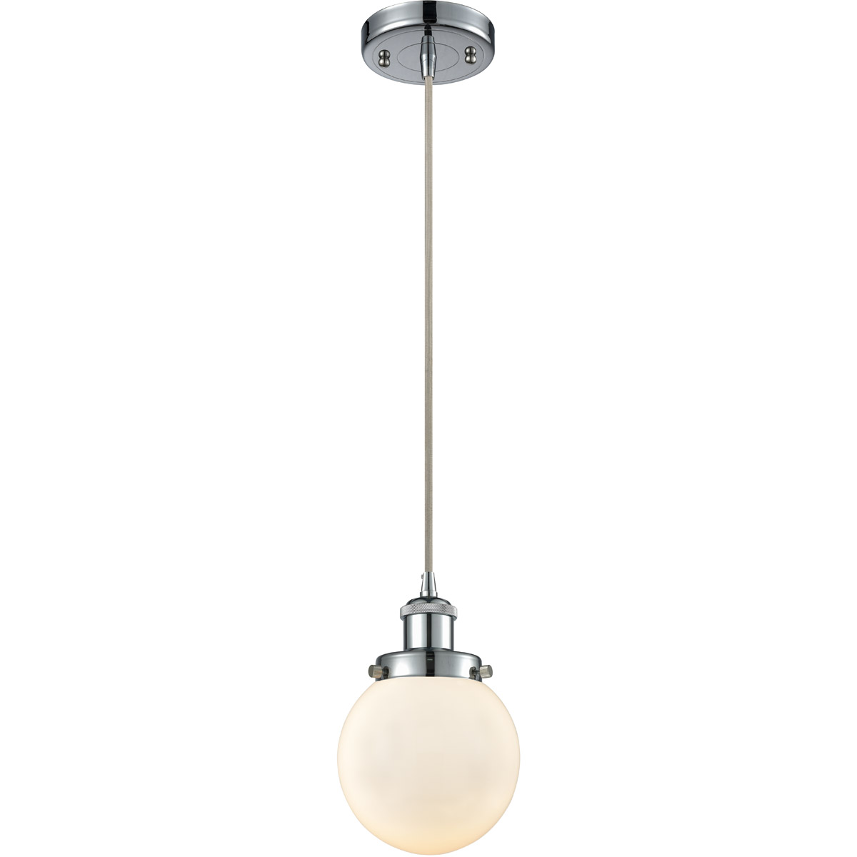 Ballston Beacon LED 6 inch Polished Chrome Mini Pendant Ceiling Light in Matte White Glass, Ballston